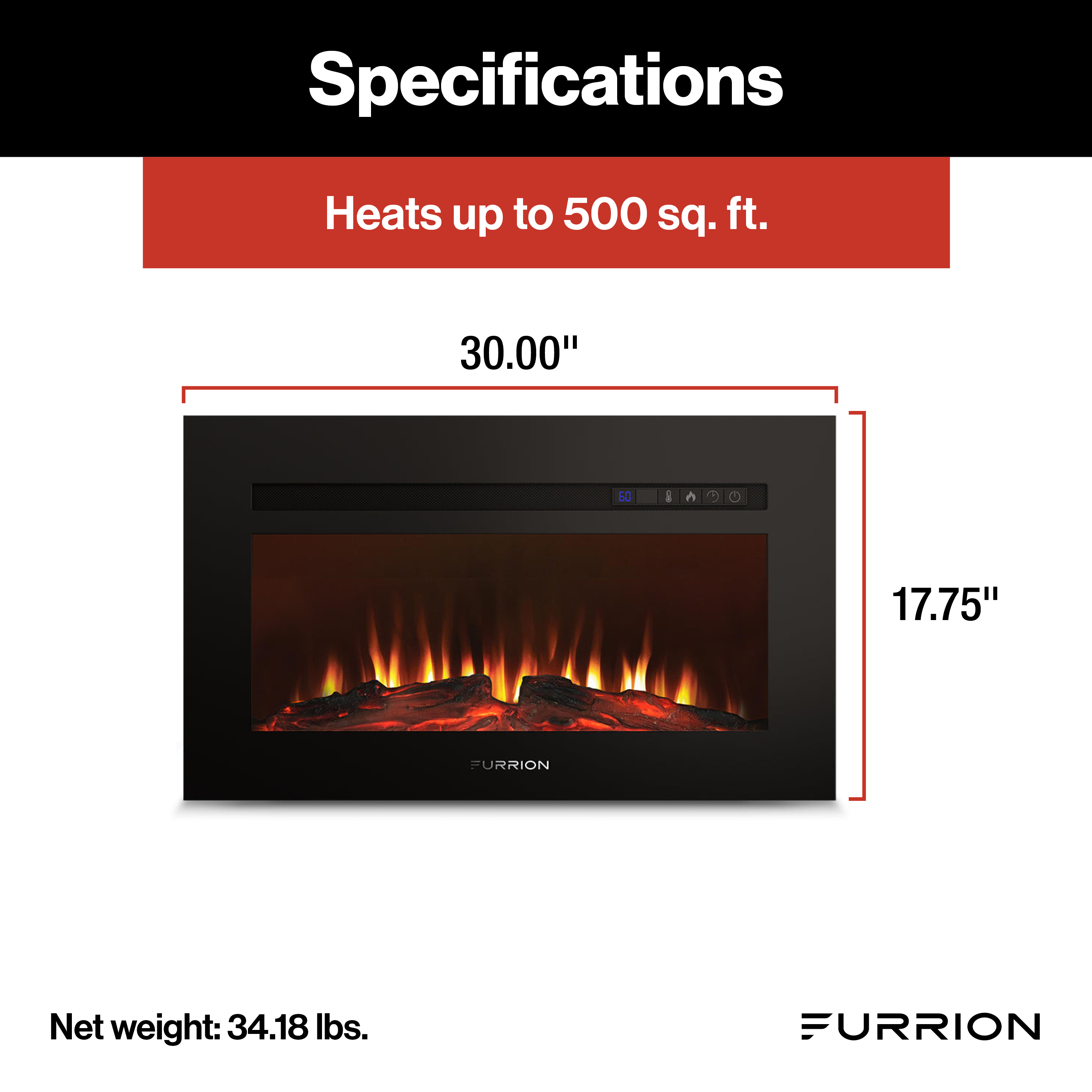 Furrion Built-In Electric RV Fireplace - Wood Platform, 30" #FF30SW15A-BL thumbnail 1