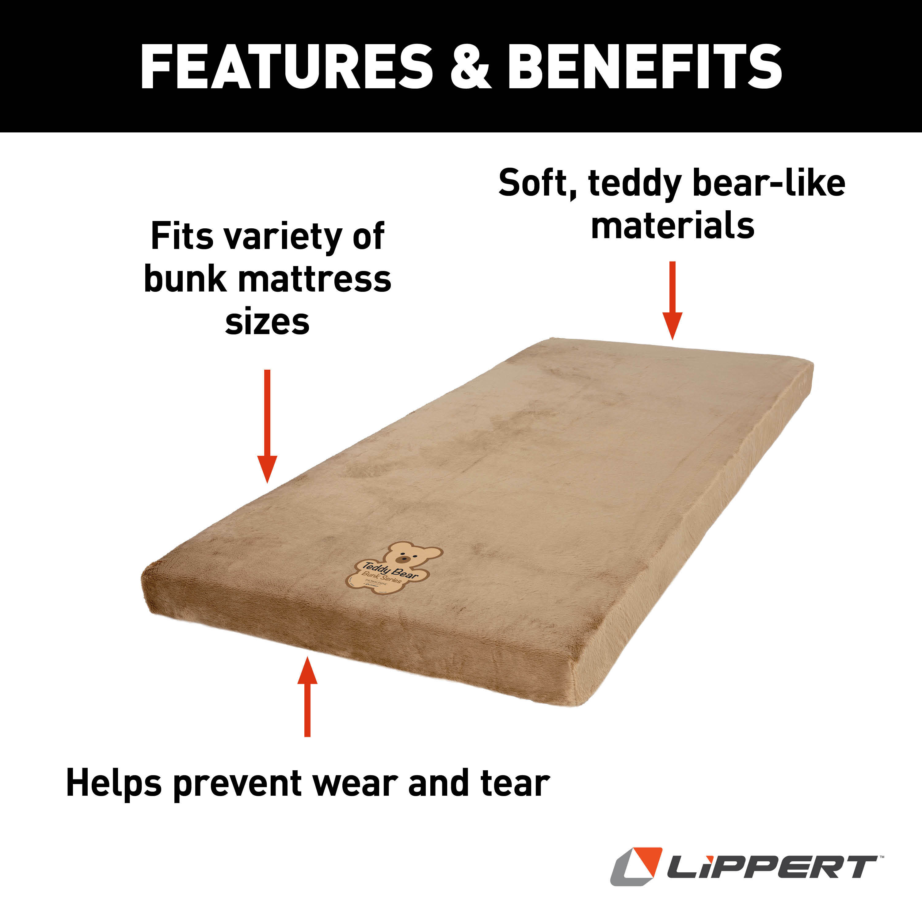 Teddy Bear Bunk Mat Cover - 32" x 74" x 4" (Tan) thumbnail 3