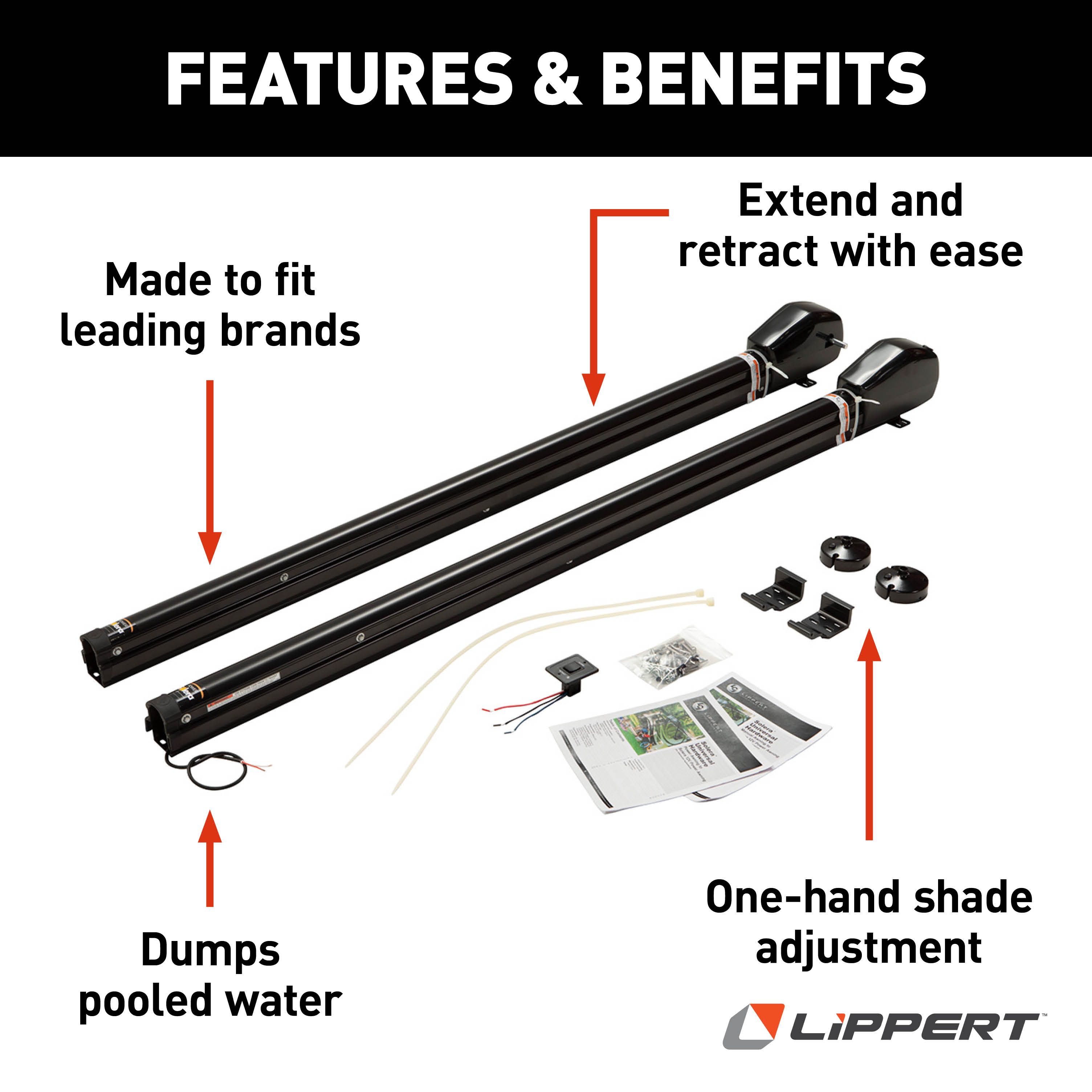 Solera 3000 Series Universal RV Awning Arms & Hardware Kit - Standard, Black #434723 thumbnail 1
