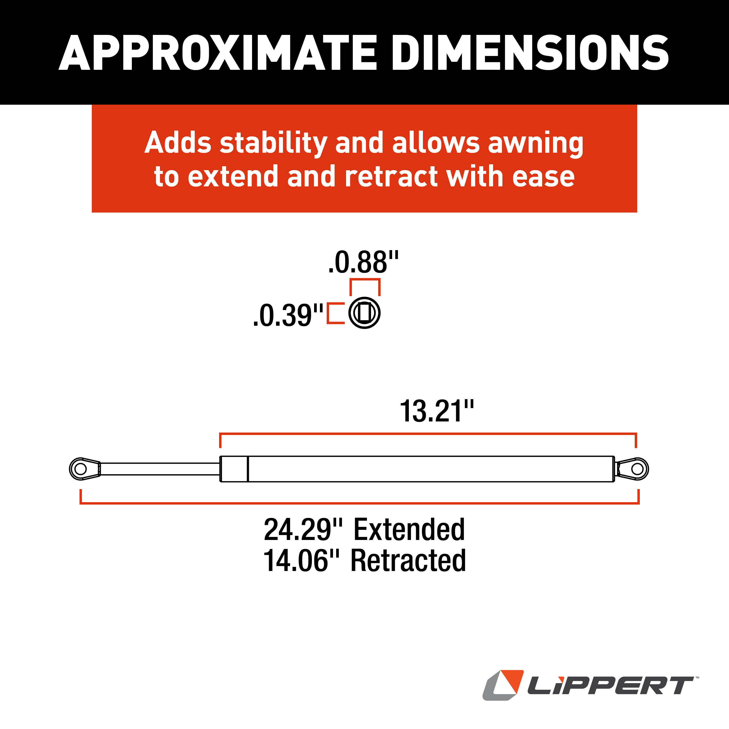 Solera Replacement Gas Strut for Solera Awnings with Short or Flat Assemblies - 24" #260282 thumbnail 3