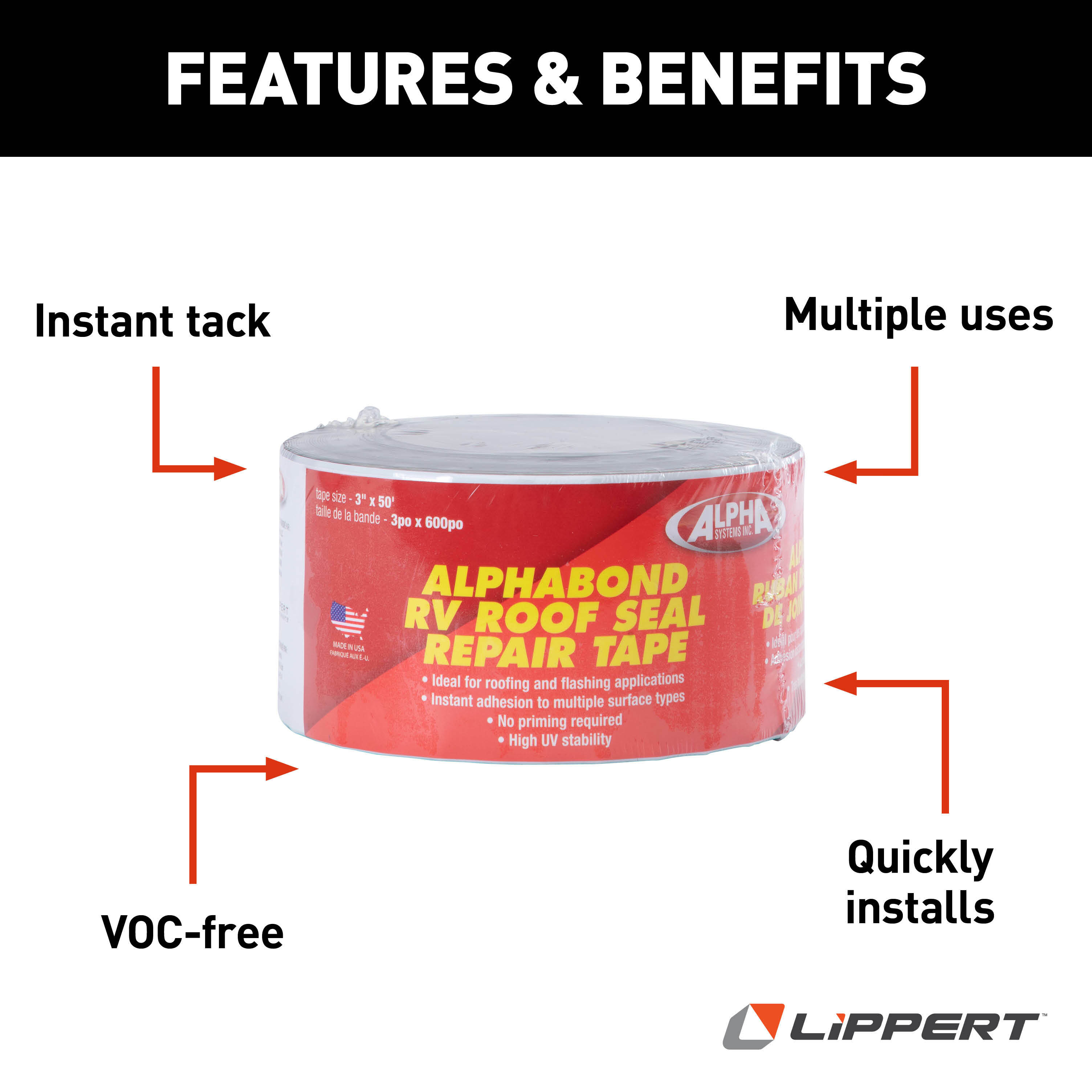 Alpha Systems ALPHABOND TPO Tape 3" x 50', White thumbnail 2