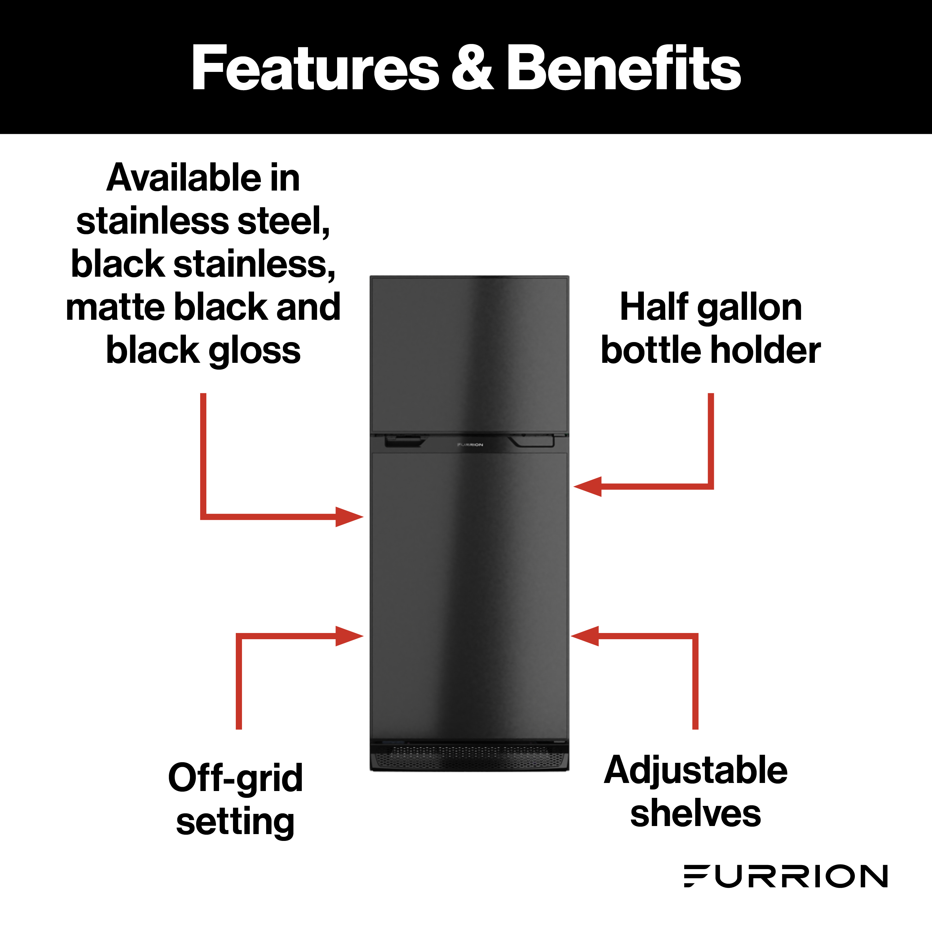 Furrion Arctic 12V RV Refrigerator - 8 cu. ft, Right Hinge, Black, No Panels #FCR08DCGTA-BL thumbnail 1