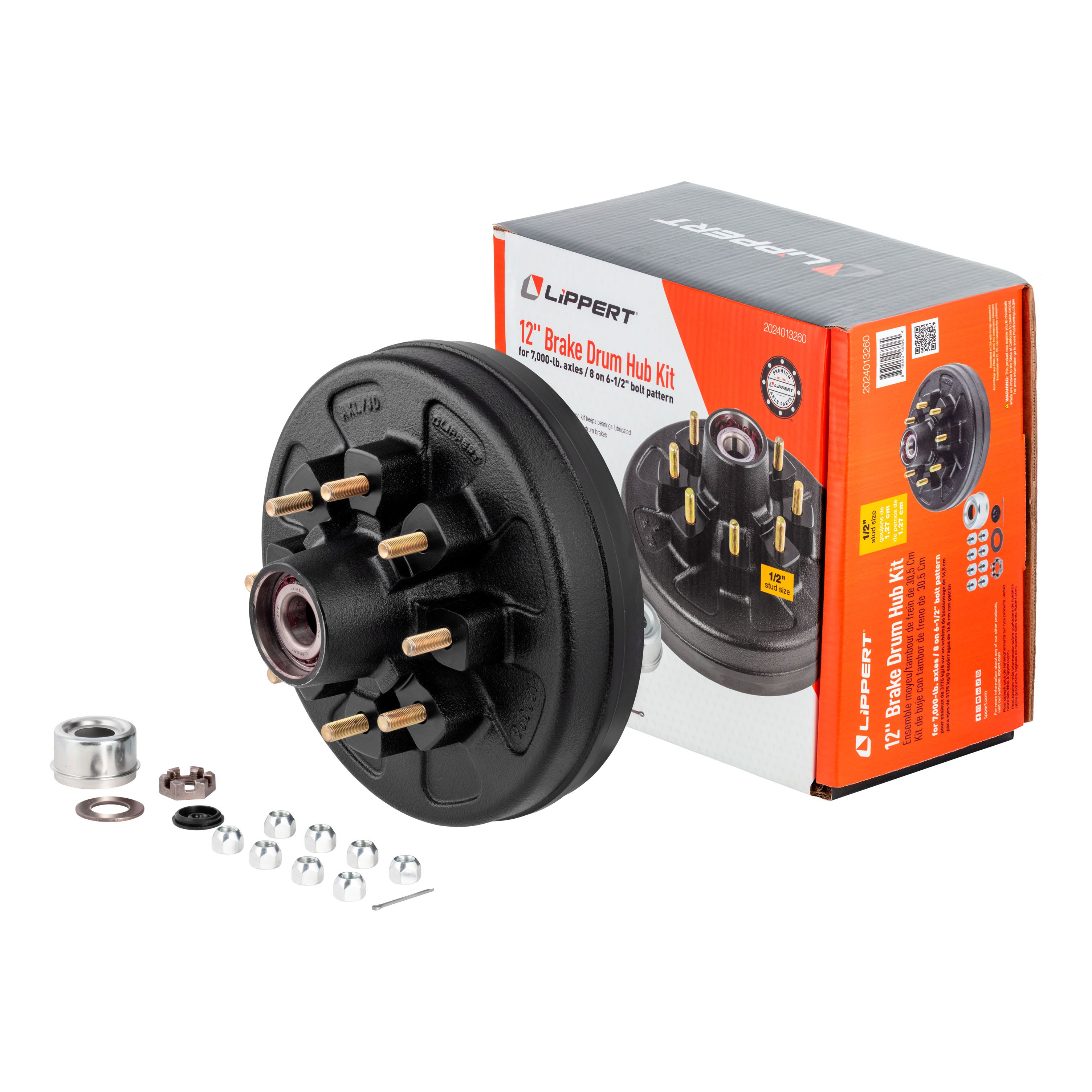 Lippert Complete Pre-Greased Hub with Lug Nuts - 7,000-lb. Axles, 1/2 Stud#2024013260 2024013260 thumbnail 0