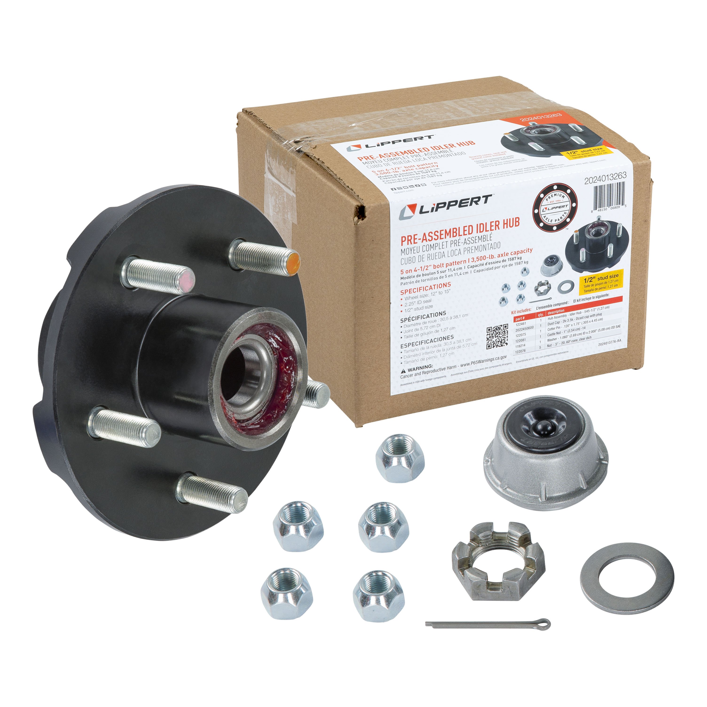 Lippert Complete Pre-Greased Hub Assembly with Lug Nuts - 3,500-lb. Axles, 1/2" Stud 2024013263 thumbnail 0