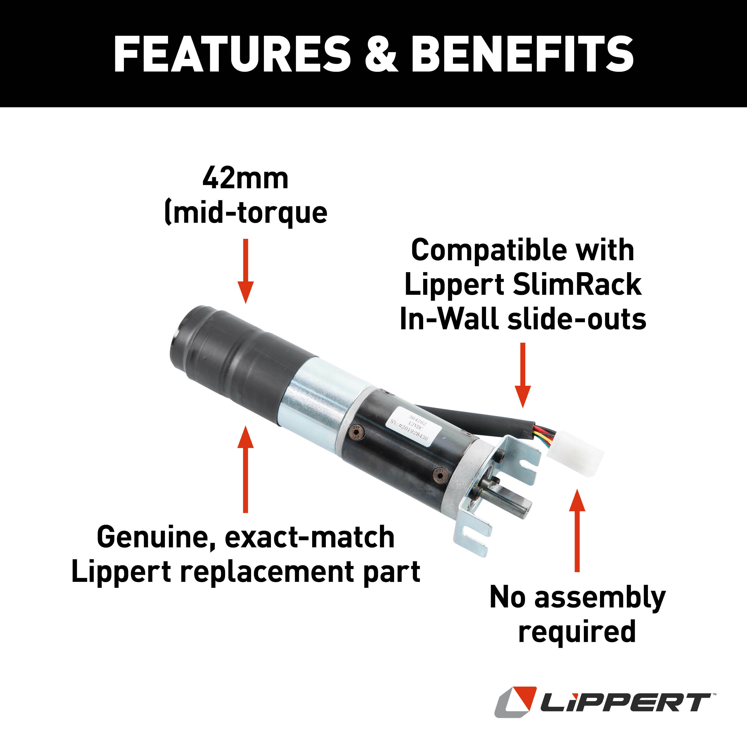 Lippert Replacement SlimRack In-Wall Slide-Out Motor with Brake - 42mm Mid-Torque #1510000227 thumbnail 5