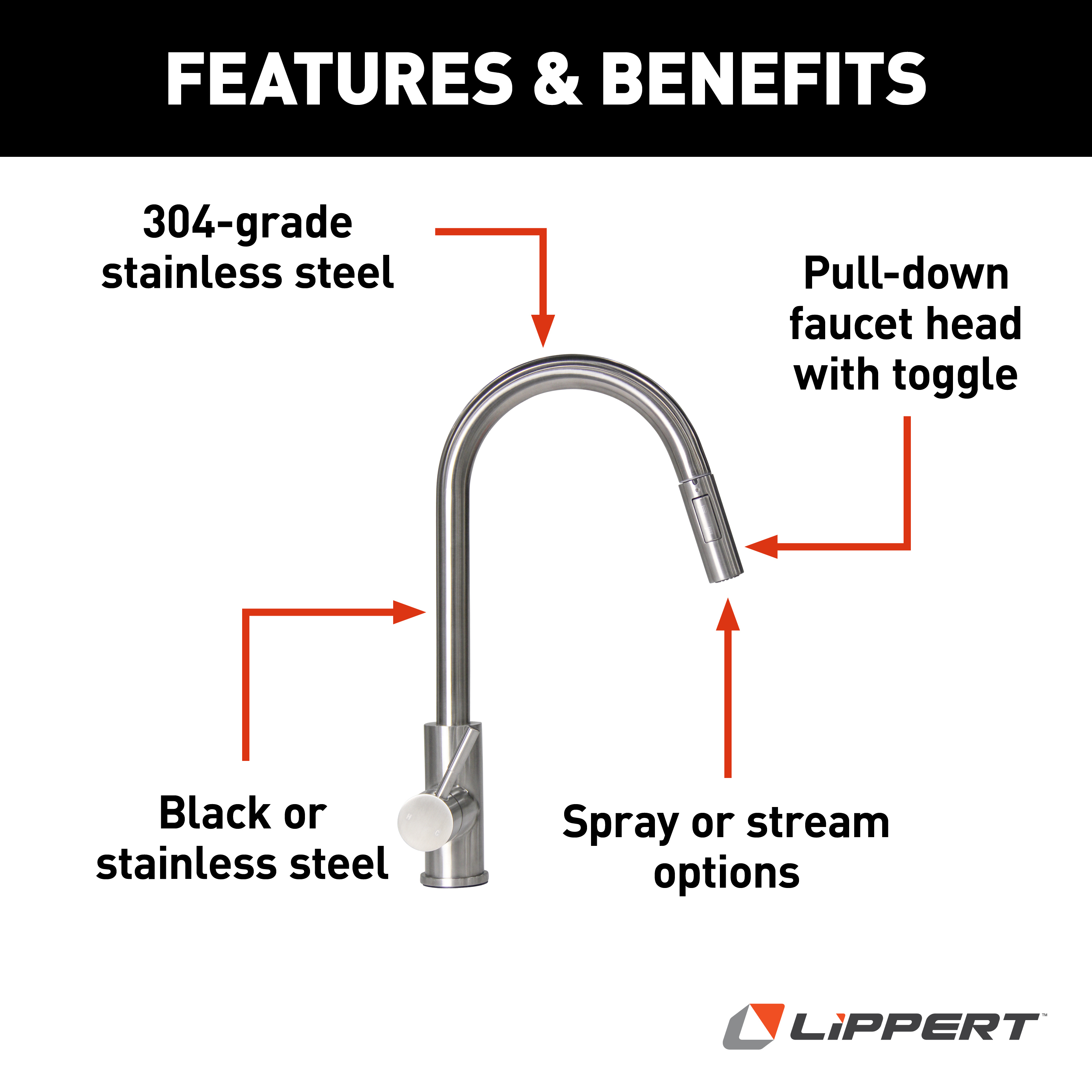 Lippert Flow Max Bullet Pull-Down Kitchen Faucet - Stainless Steel thumbnail 1