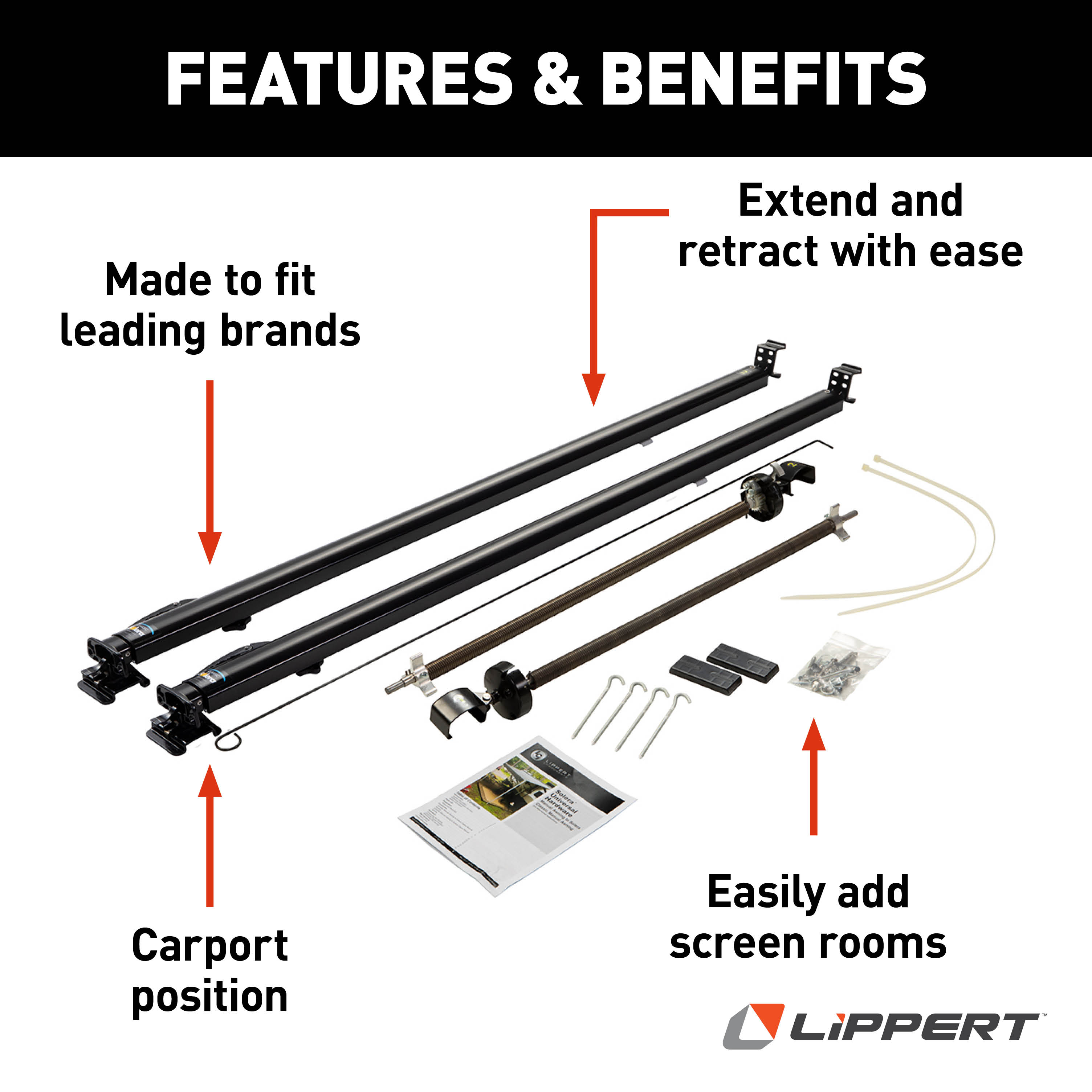 Solera 1000 Series Universal RV Awning Arms & Hardware Kit - 68"-81" Standard, Black #434717 thumbnail 1