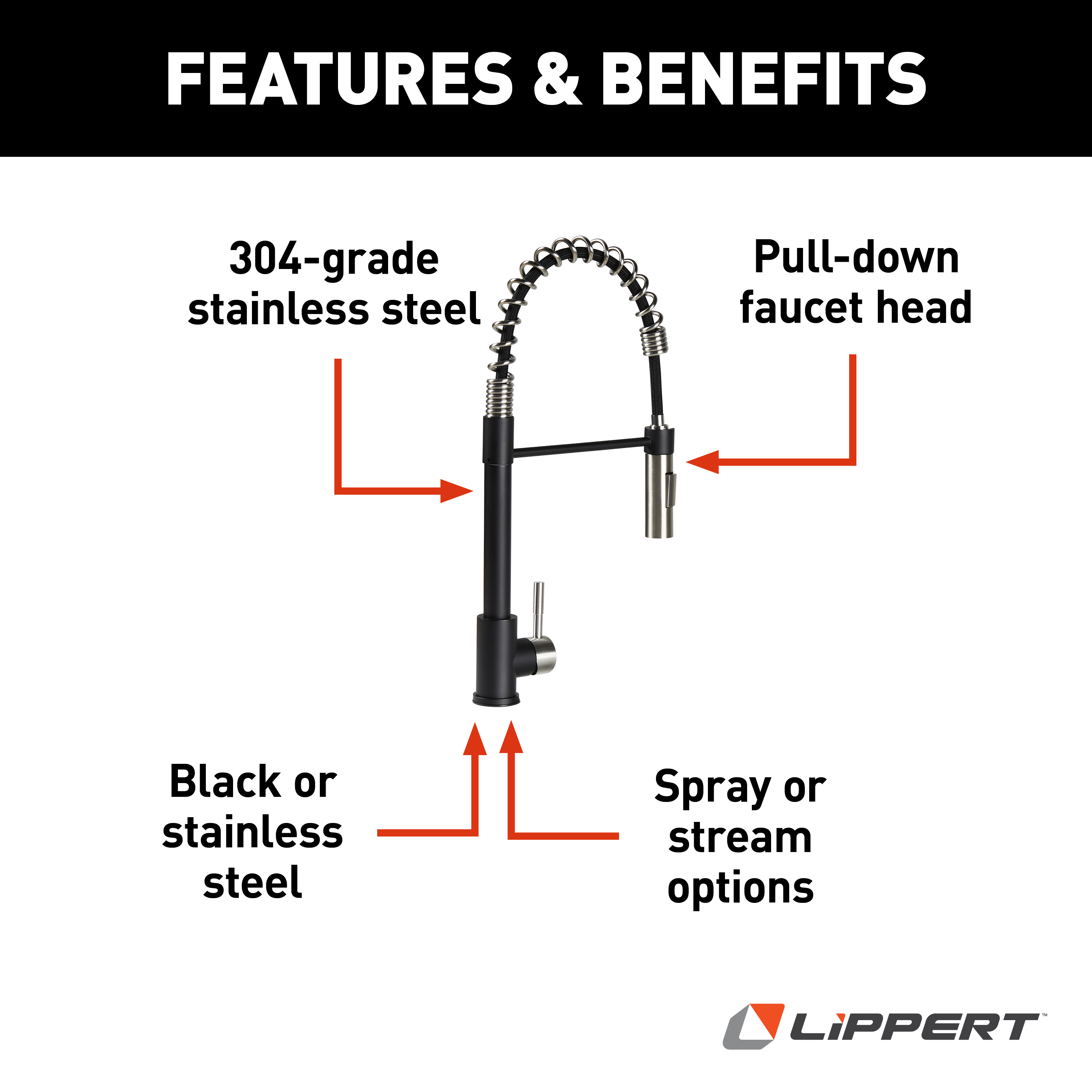 Lippert Flow Max Coiled Kitchen Faucet - Black/Stainless Steel #2022109922 thumbnail 1