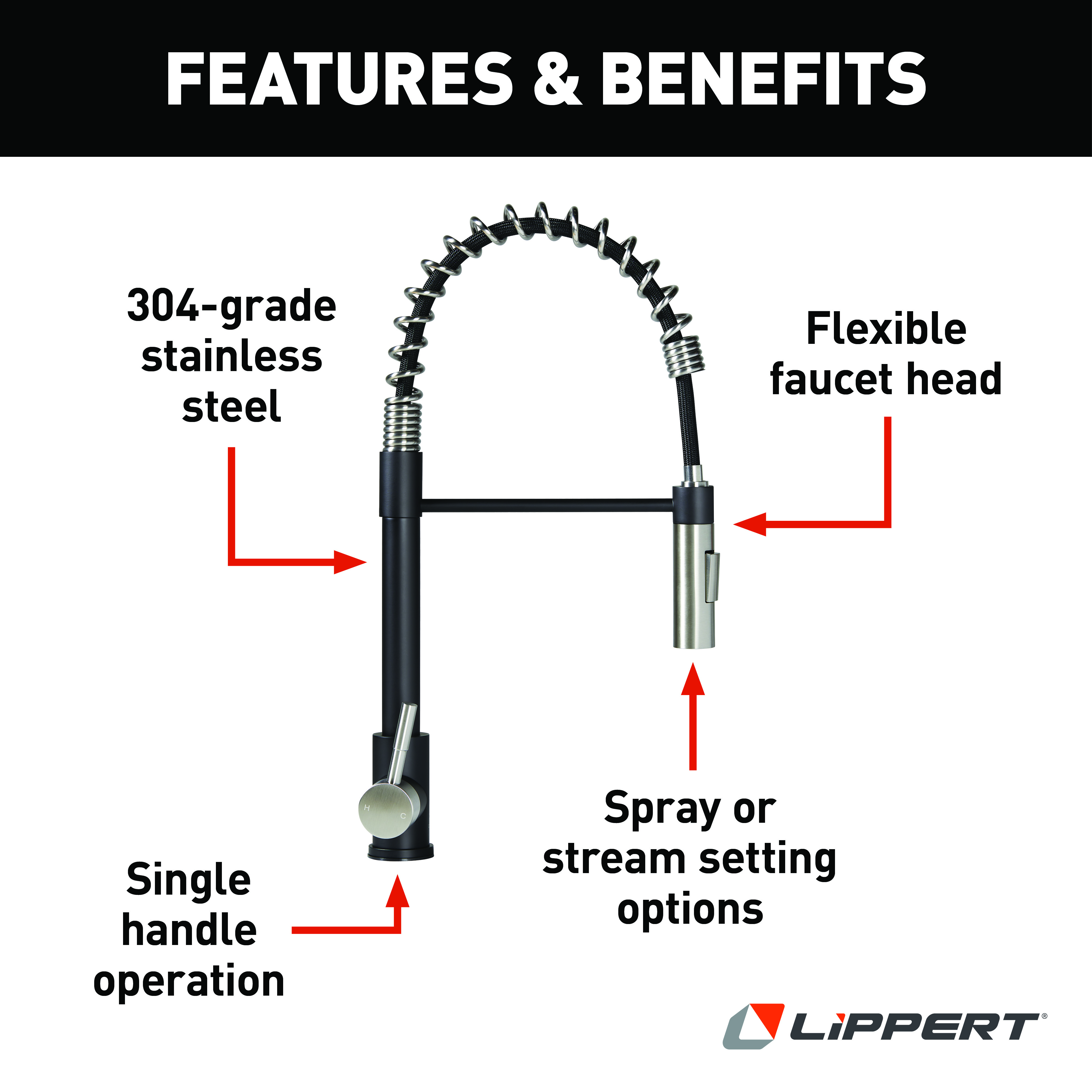 Lippert Flow Max Coiled Kitchen Faucet - Black/Stainless Steel #2022109922 thumbnail 2
