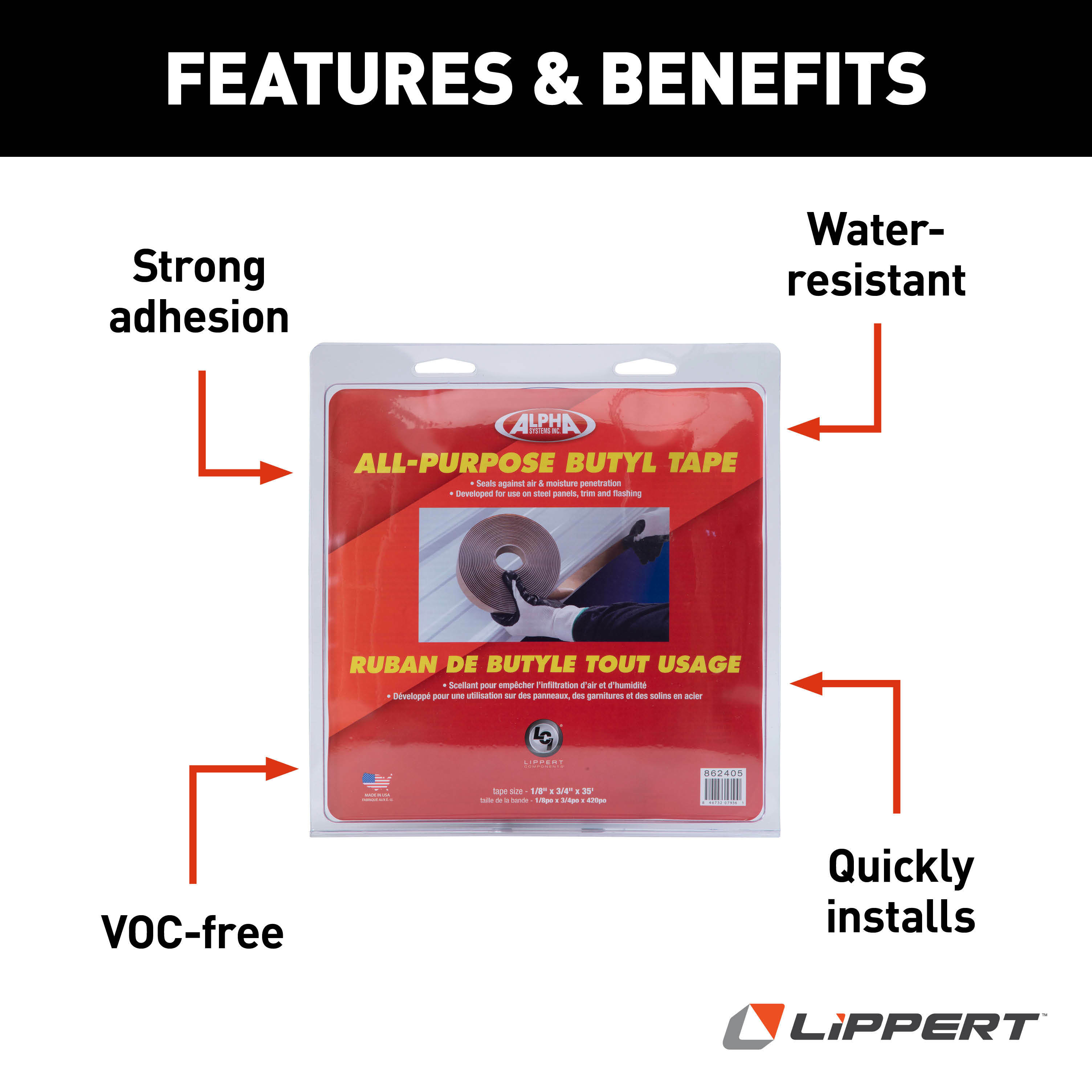 Alpha Systems Q130 1/8" x 3/4" x 30' Butyl Tape (Case of 20) thumbnail 1