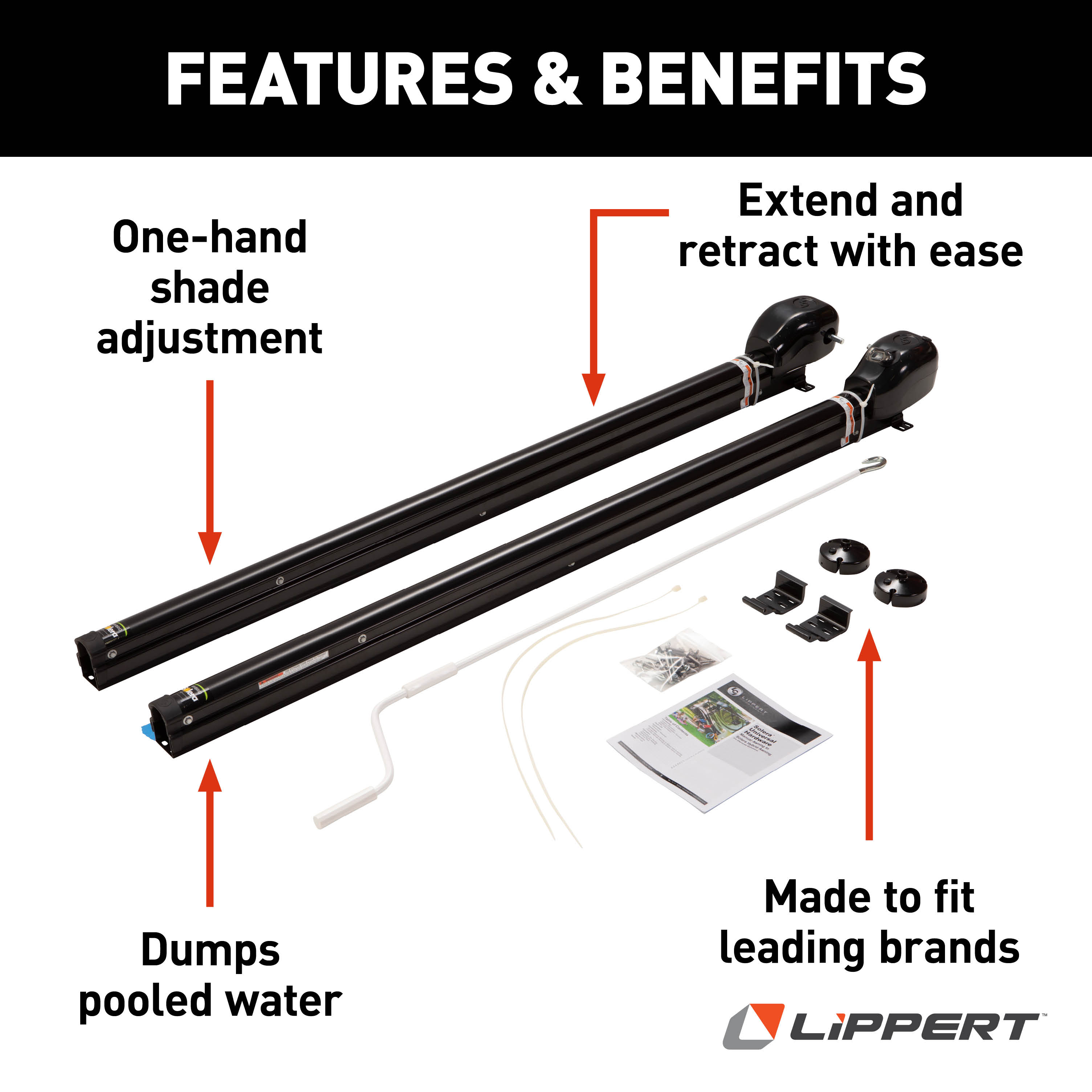 Solera 1500 Series Universal RV Awning Arms & Hardware Kit - 69" Black #434727 thumbnail 2
