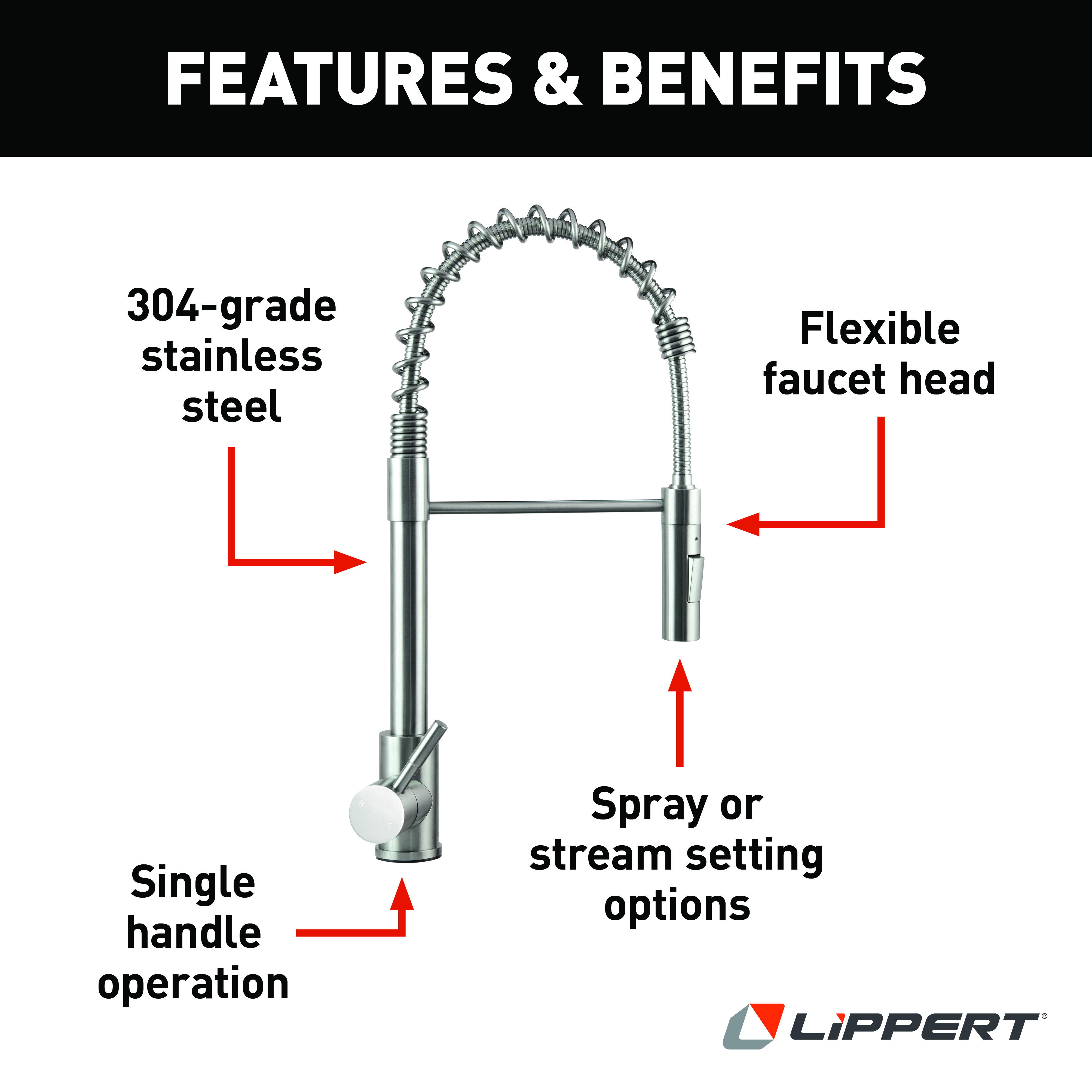 Lippert Flow Max Coiled Kitchen Faucet - Stainless Steel #719323 thumbnail 2