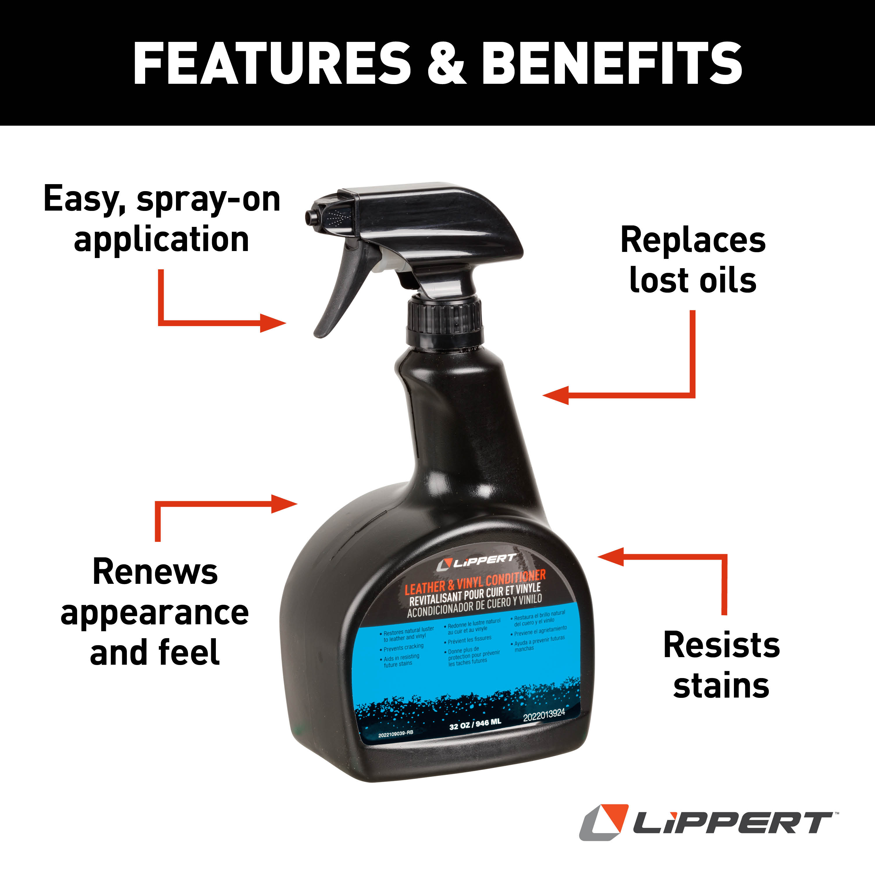 Lippert RV Leather & Vinyl Conditioner - 32 oz., 12-Pack thumbnail 3