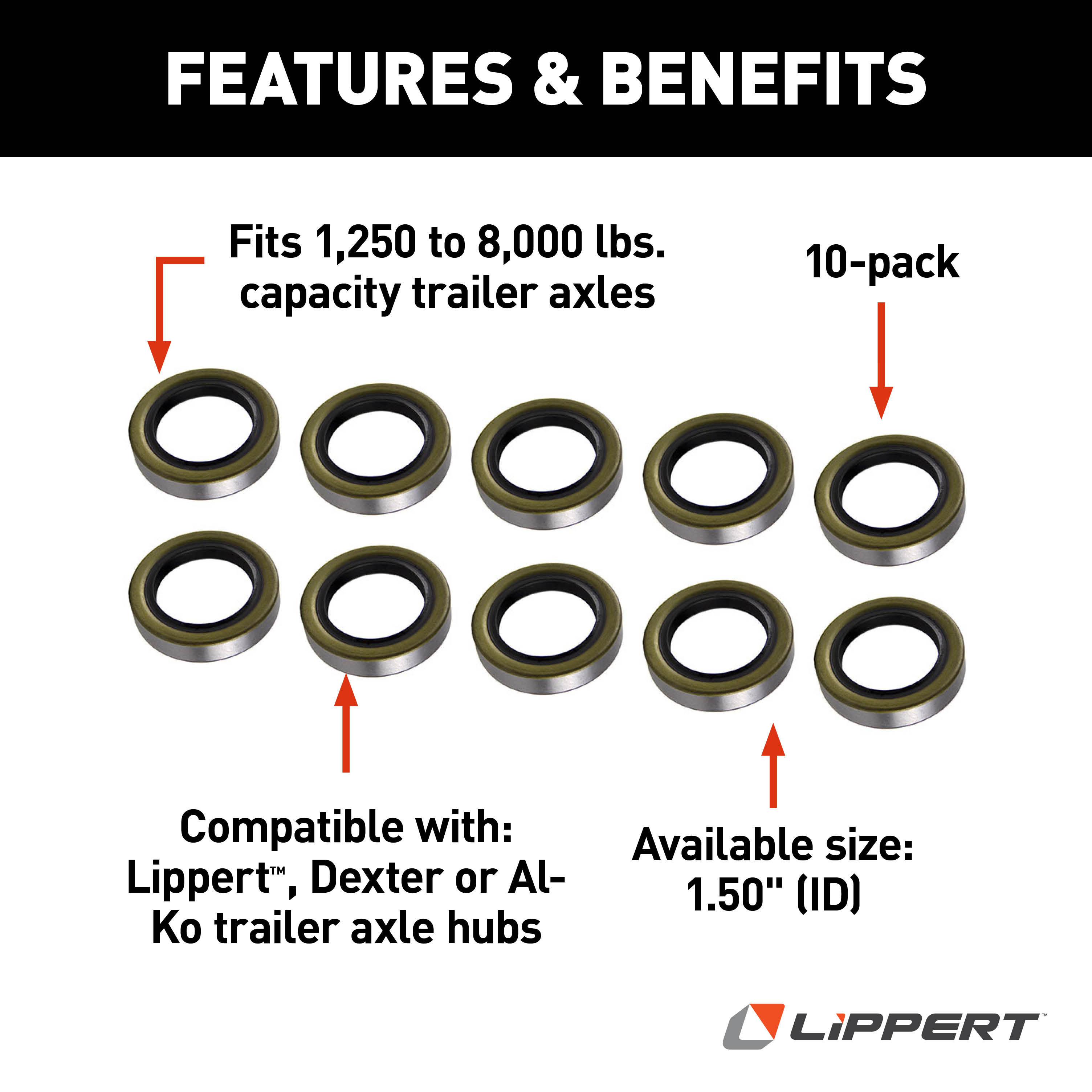 Lippert Double Lip Grease Seal - 1.5" ID, 10-Pack 333957 thumbnail 1