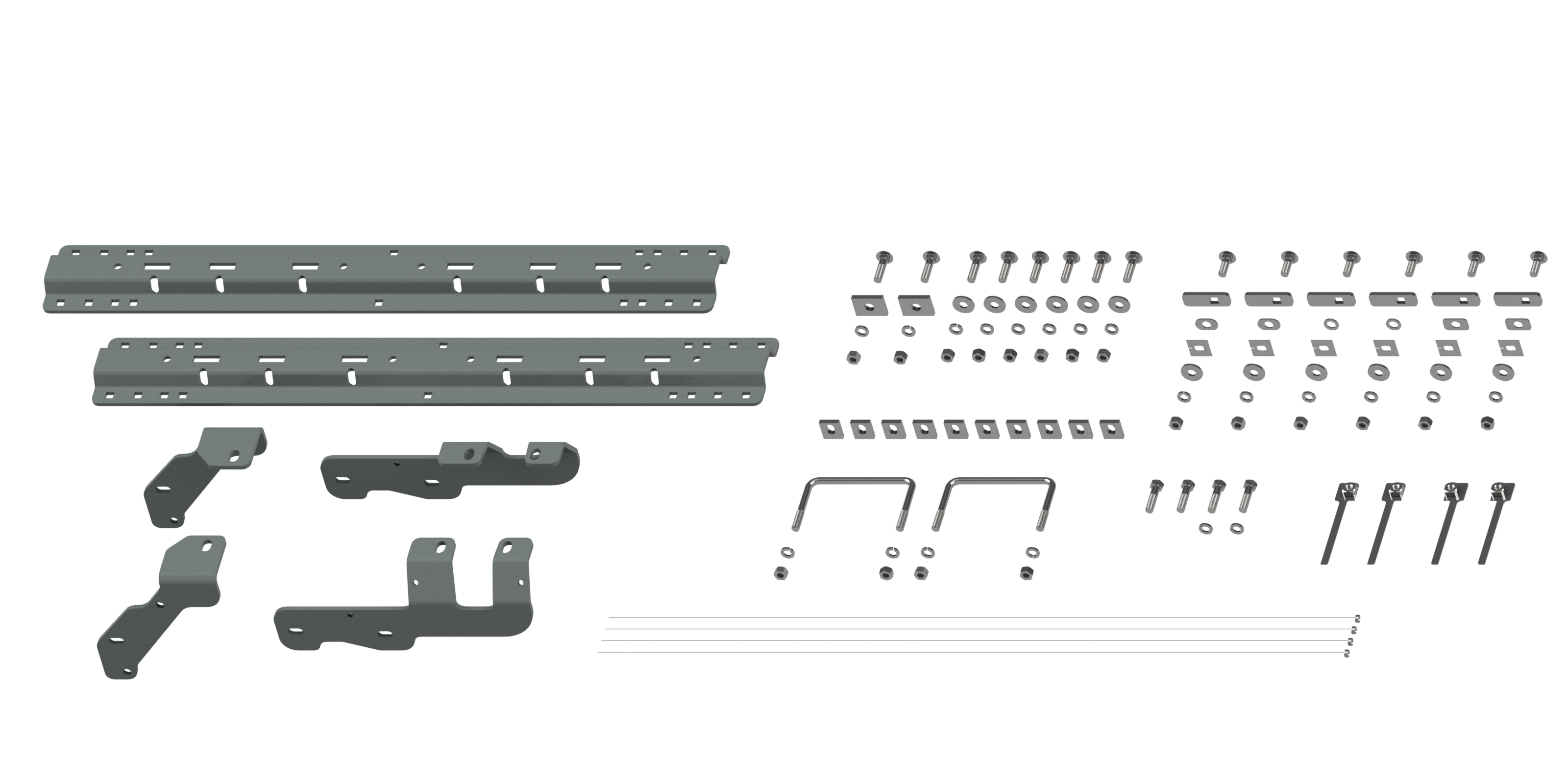 2019-2023 Ram 1500 - Excludes 2019 Ram 1500 Classic Excludes beds with gussets on front end of bed rails. B&W Custom Installation Kit For Universal Mounting Rails For Some RAM Trucks RVK2604 thumbnail 0