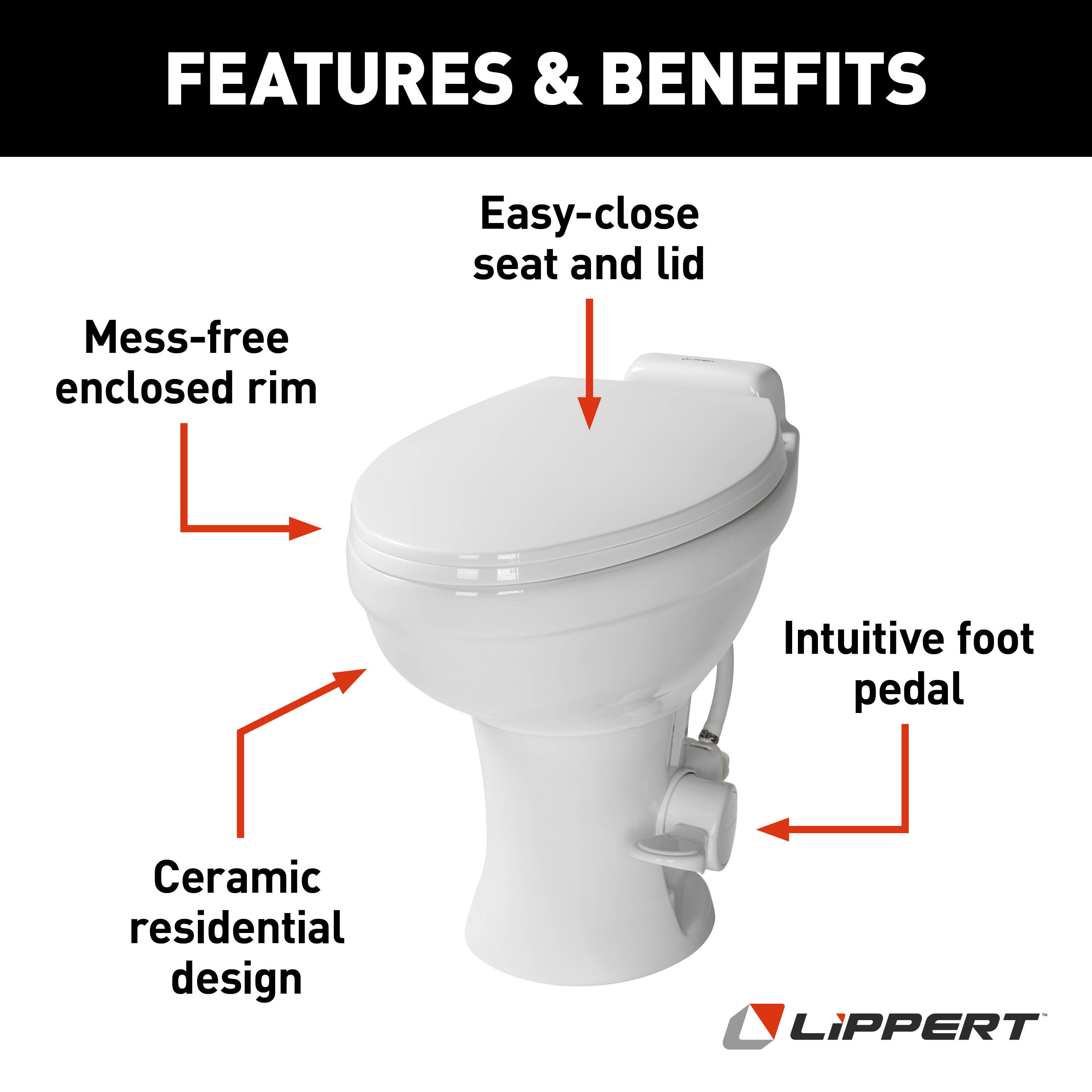 LIPPERT Flow Max RV Toilet -Elongated Ceramic Bowl thumbnail 2