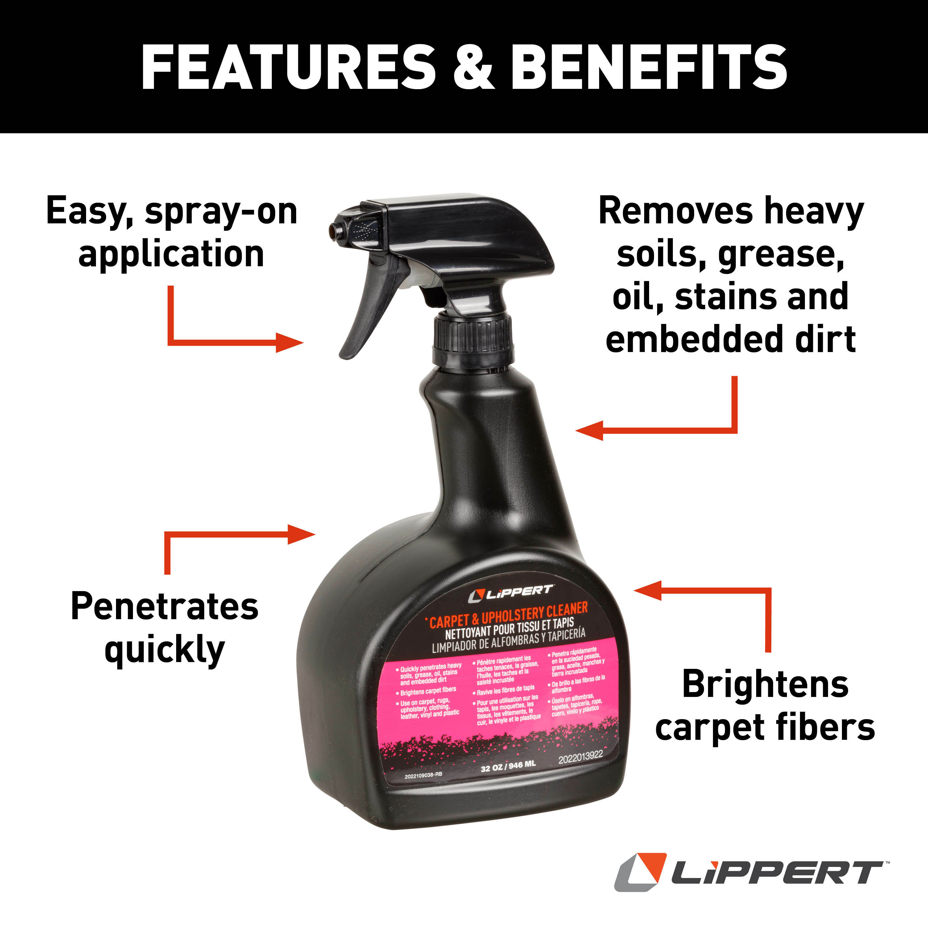 Lippert RV Carpet & Upholstery Cleaner - 32 oz., 12-Pack thumbnail 3