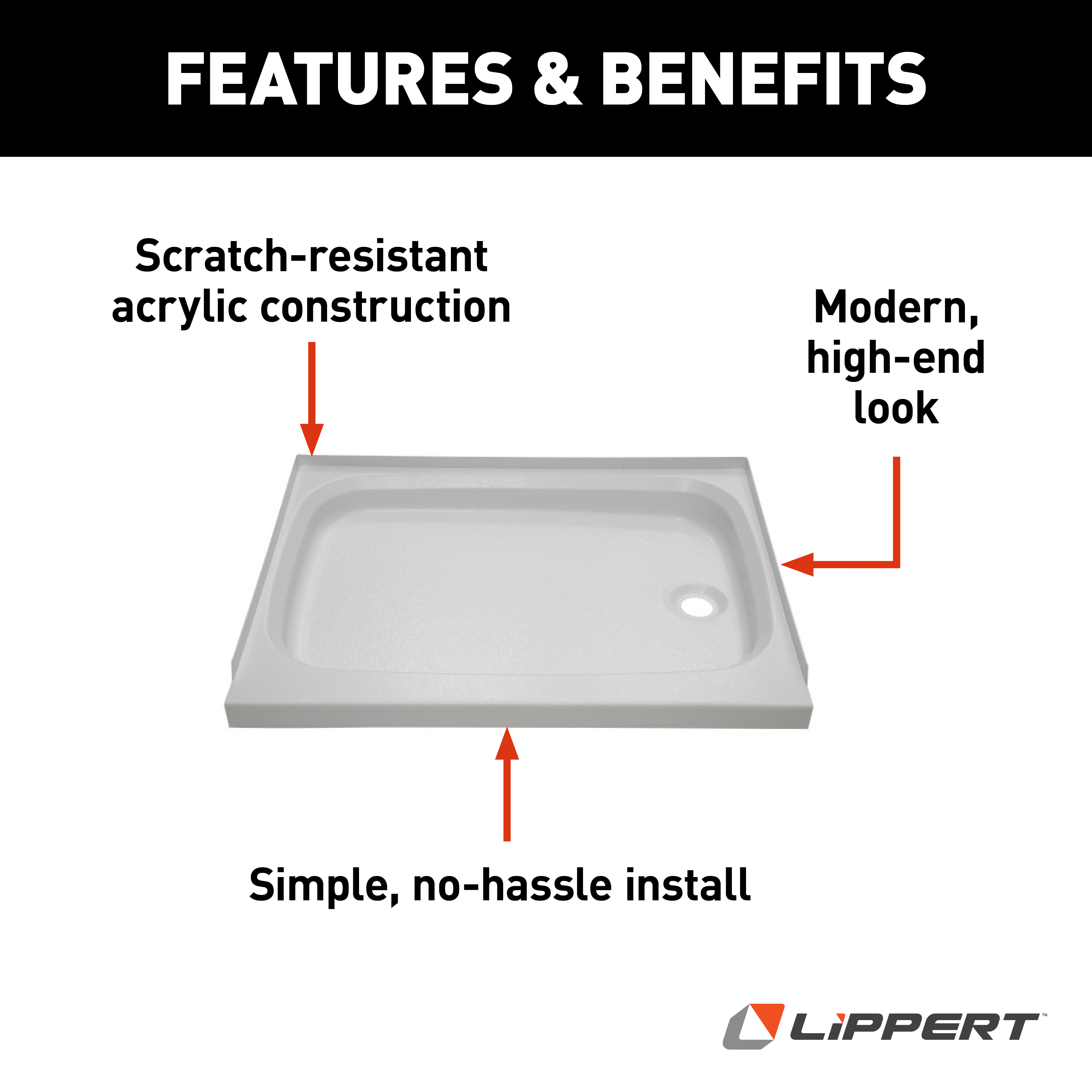 Lippert RV Shower Pan with Right Drain - 24" x 46" White #210383 thumbnail 4
