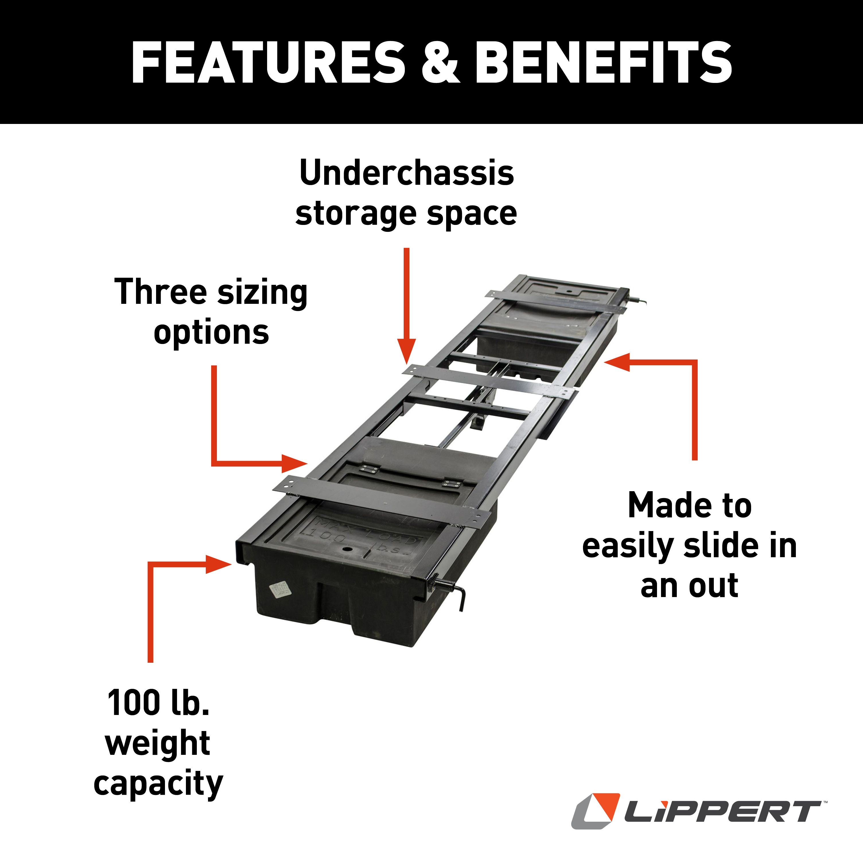 Lippert RV Underchassis Standard Double Bin Storage System with Spare Tire Carrier - 99.5" x 21.5" #125460 thumbnail 3