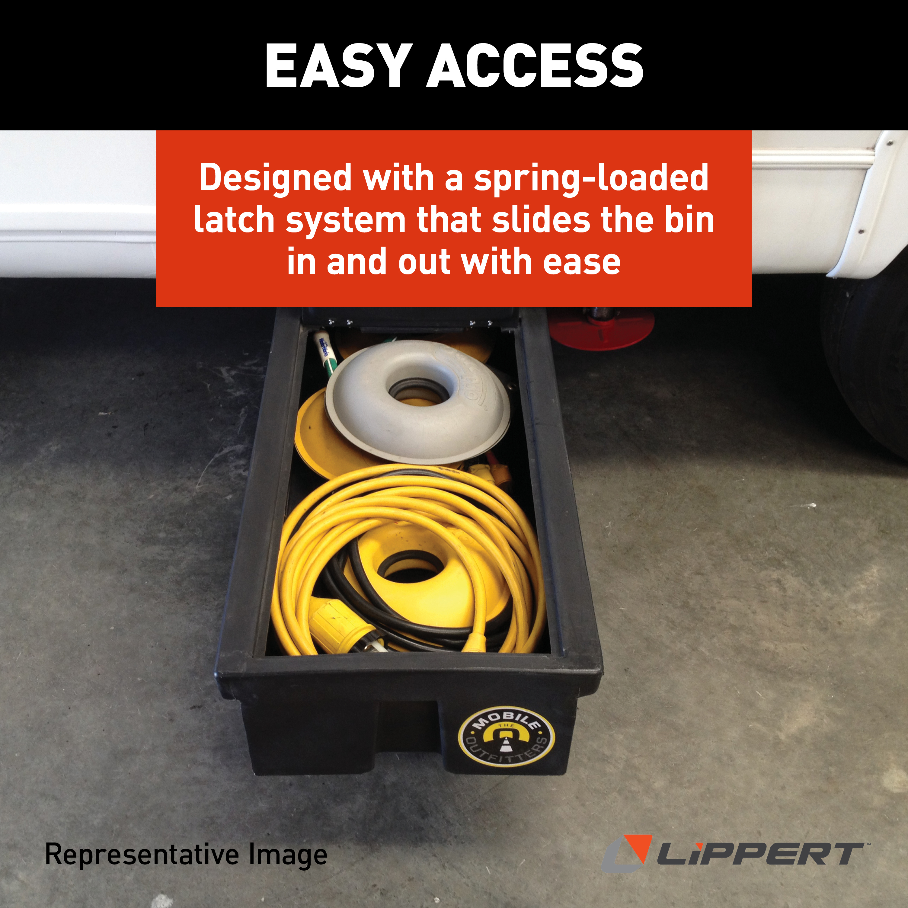 Lippert RV Underchassis Standard Double Bin Storage System with Spare Tire Carrier - 99.5" x 21.5" #125460 thumbnail 4