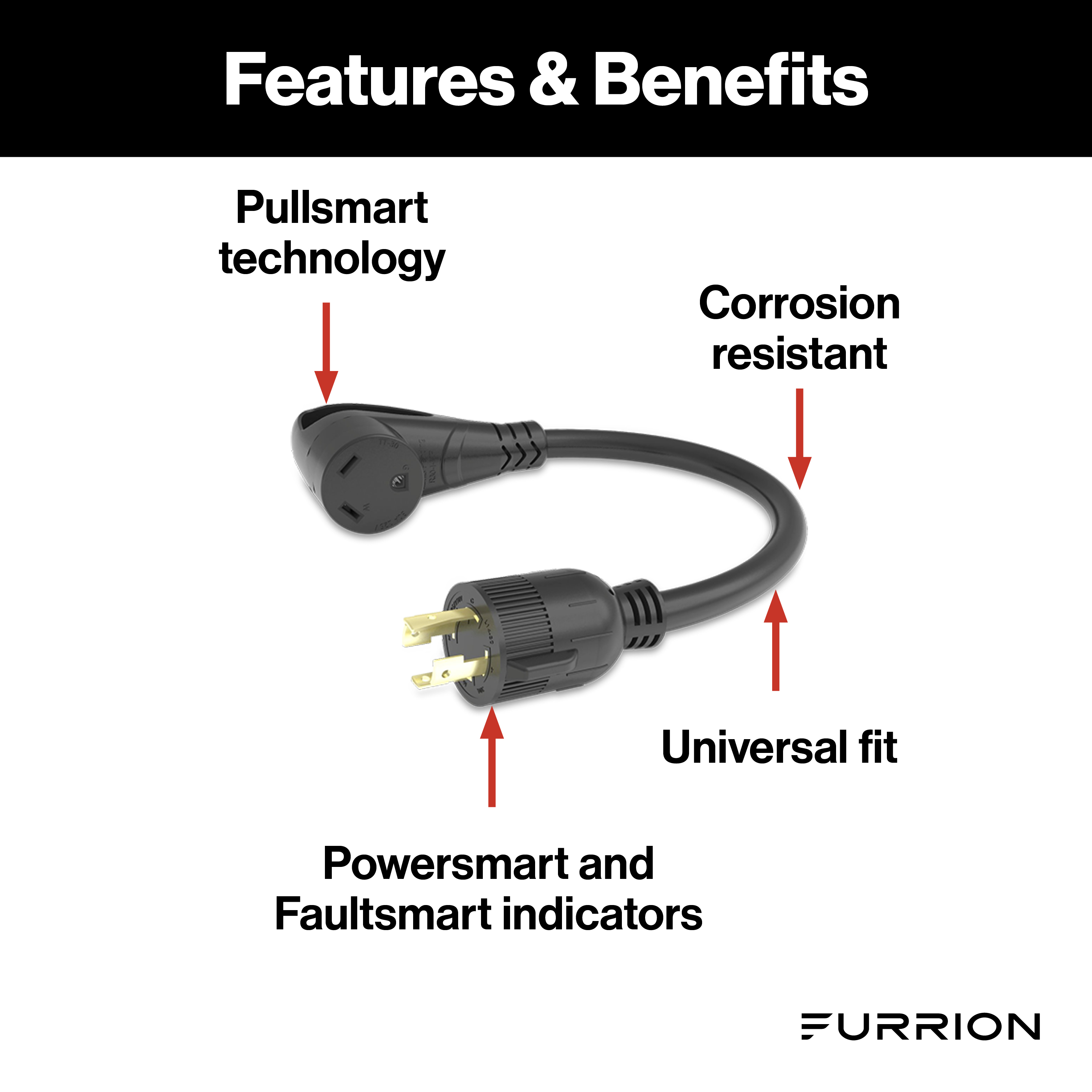 Furrion Pigtail Adapter - 30A Connector to 30A 4-Prong Plug, Black #FP31GEN4R-SB thumbnail 1