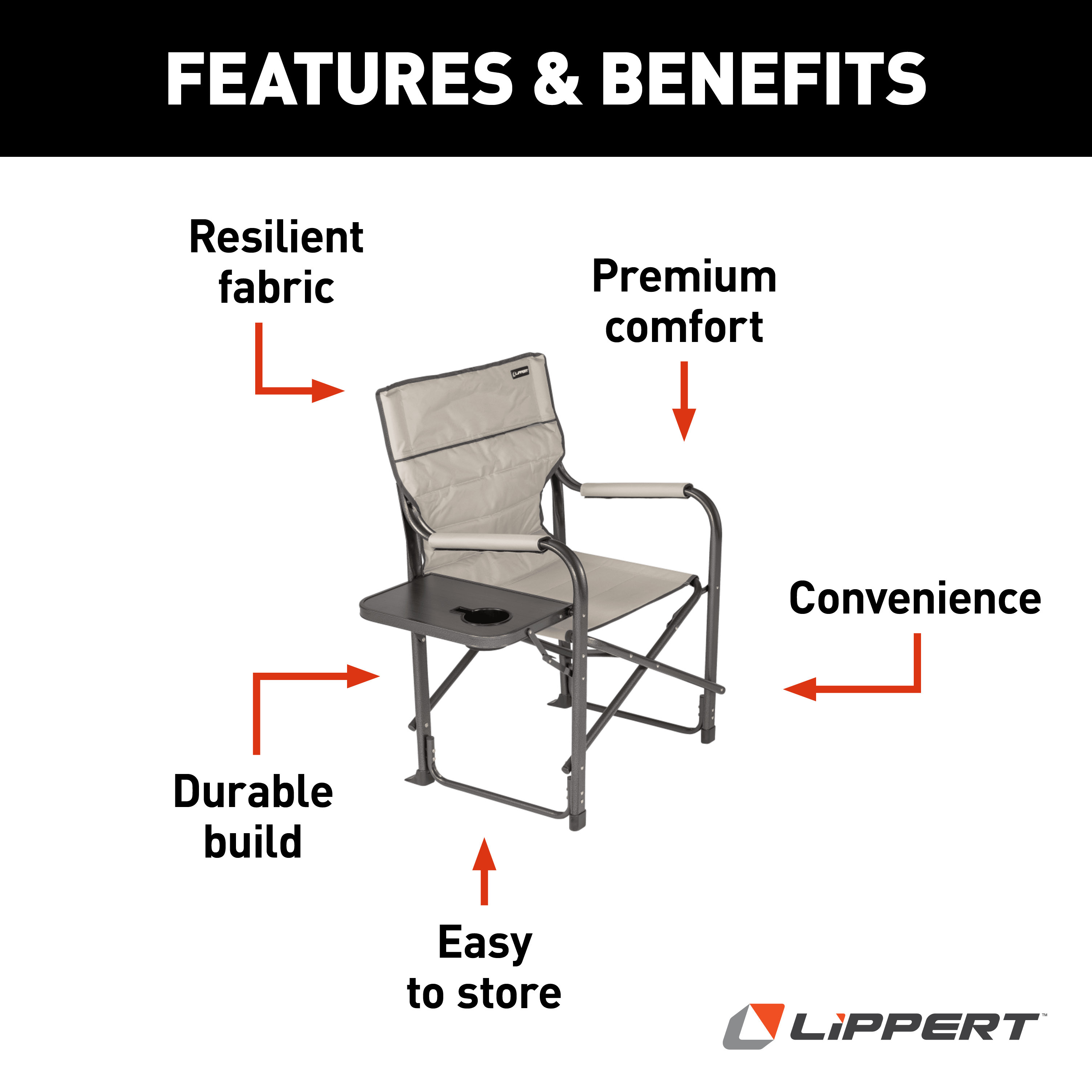Lippert Scout Plus Director Chair with Side Table - Sand thumbnail 3