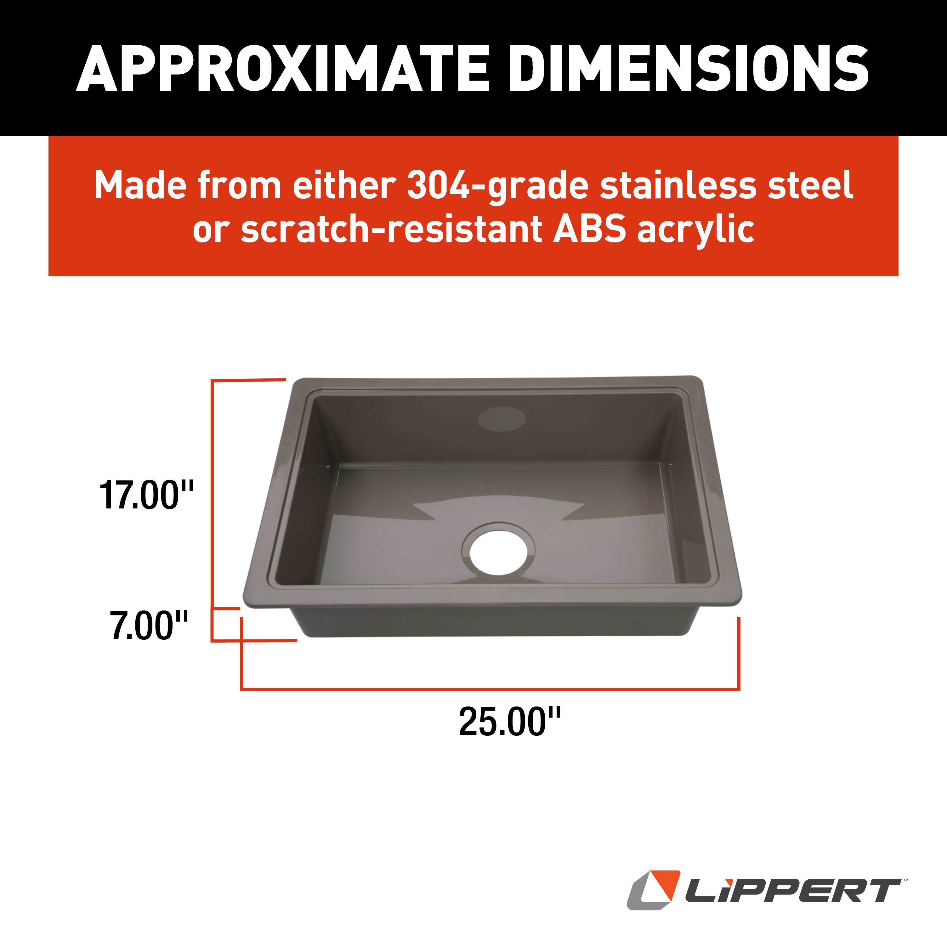 Lippert RV Single Kitchen Galley Sink - 25" x 17" x 6.6" Stainless Steel Color ABS Plastic thumbnail 5