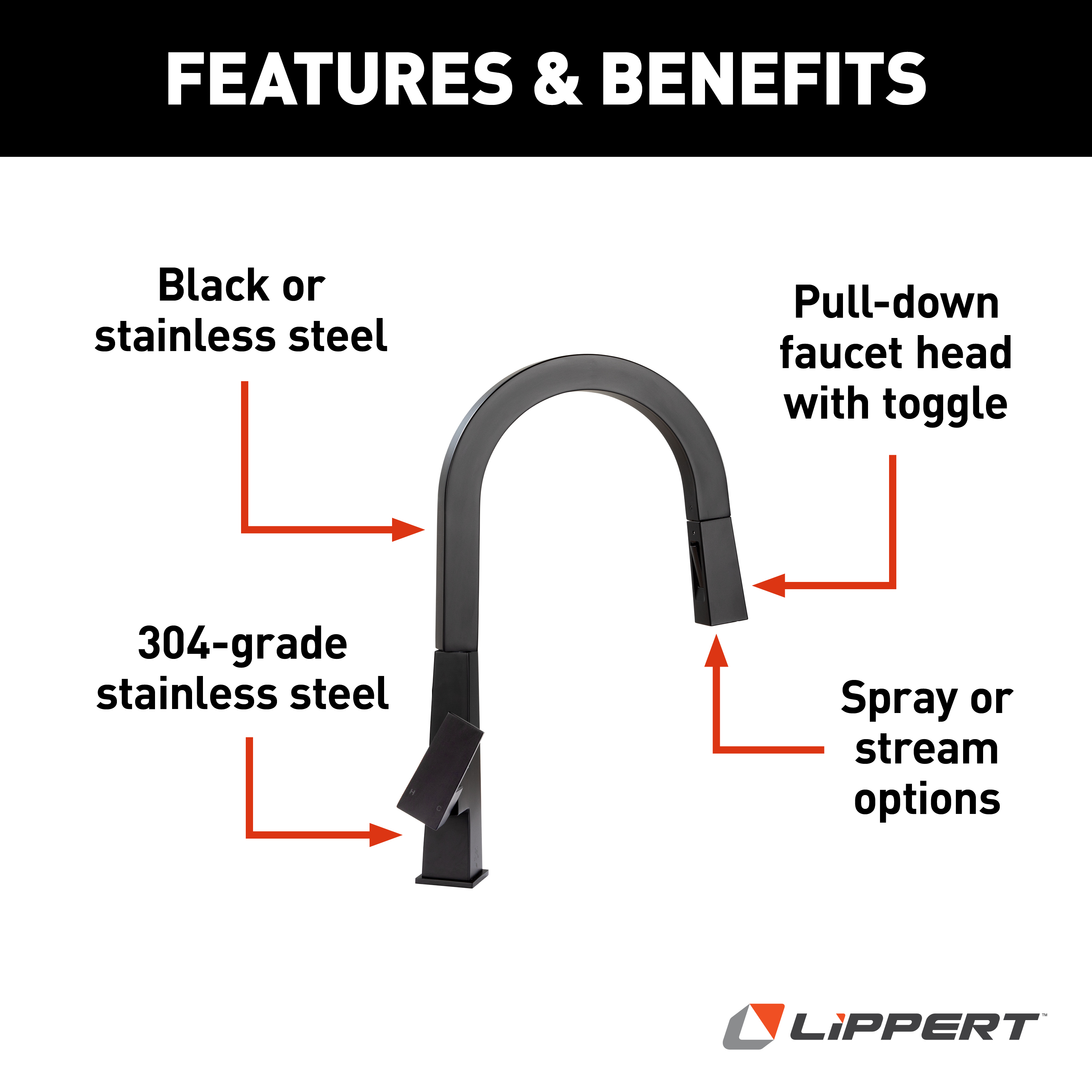 Lippert Flow Max Pull-Down Kitchen Faucet - Black Matte thumbnail 1