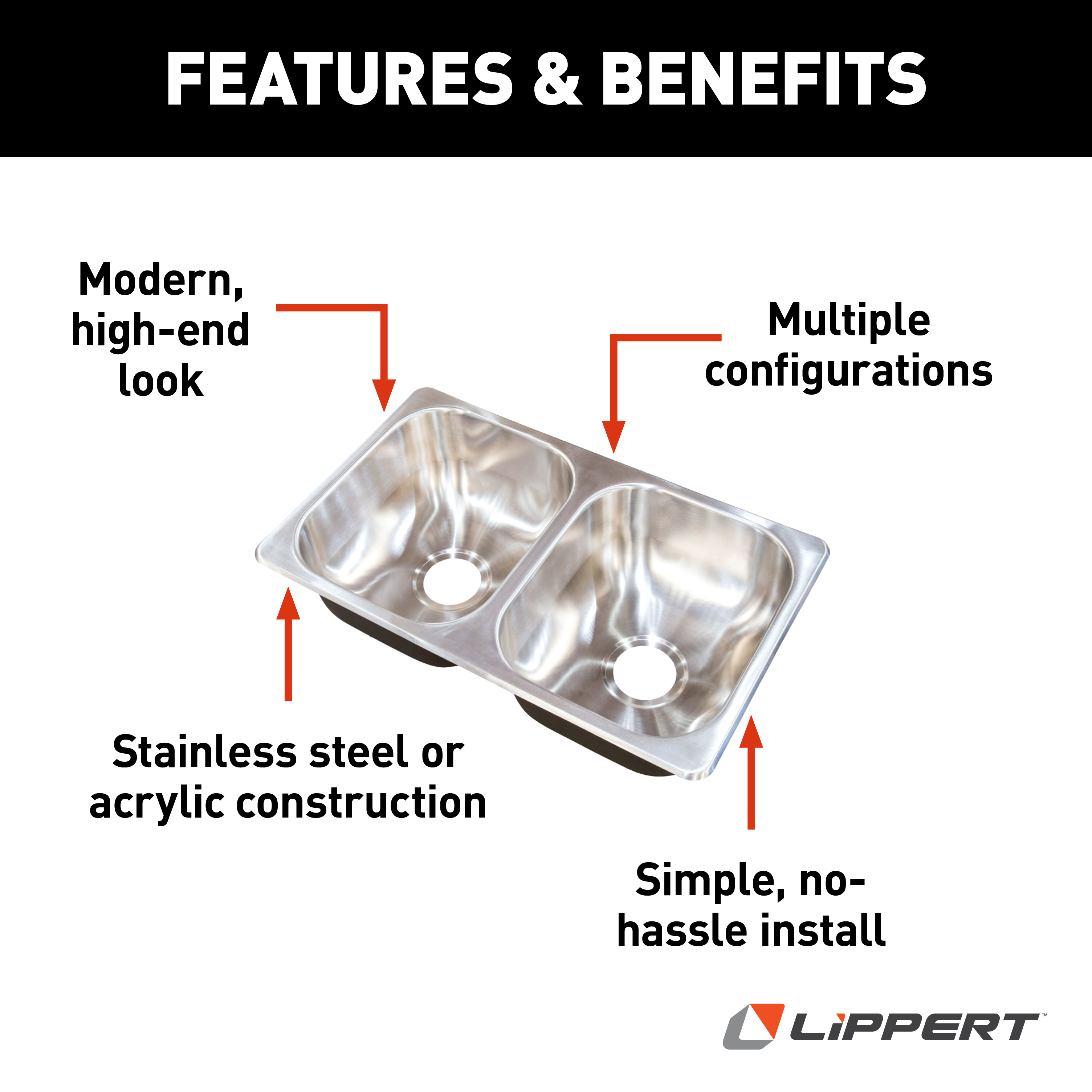 LIPPERT Double Drawn Sink; 27" x 16" x 7" (Stainless Steel) thumbnail 1