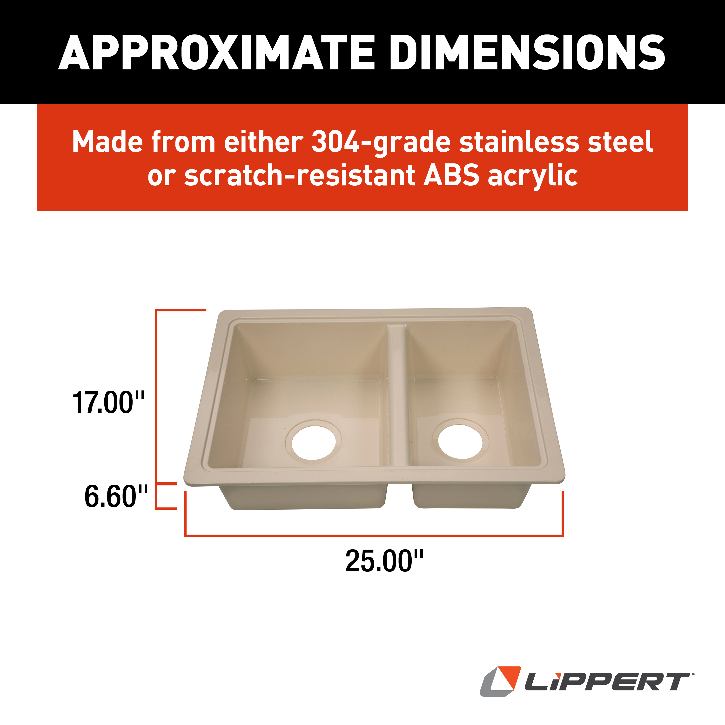 Lippert RV Double Kitchen Galley Sink - 25" x 17" x 6.6" Parchment ABS Plastic thumbnail 5