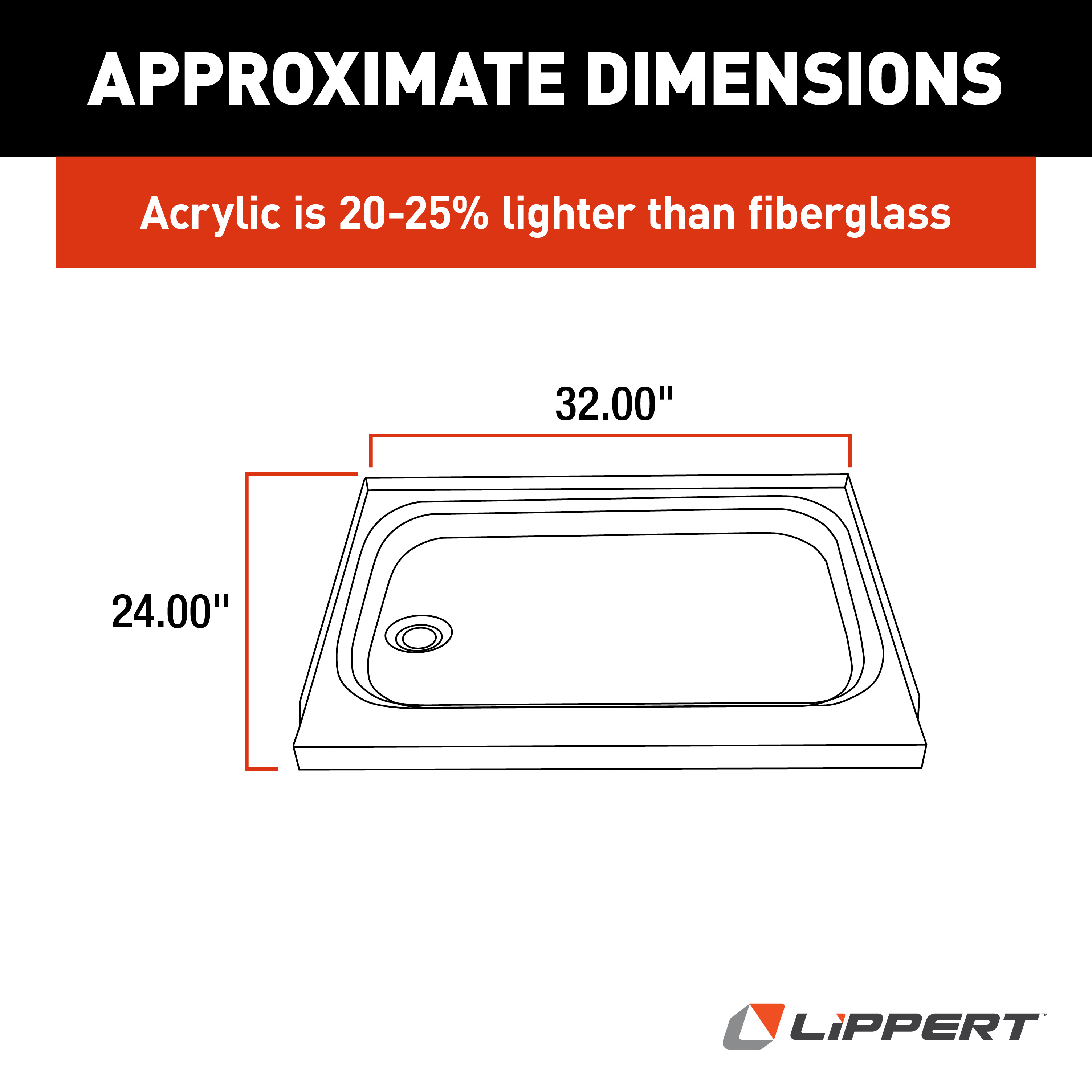 Lippert RV Shower Pan with Left Drain - 24" x 32" White #210369 thumbnail 3