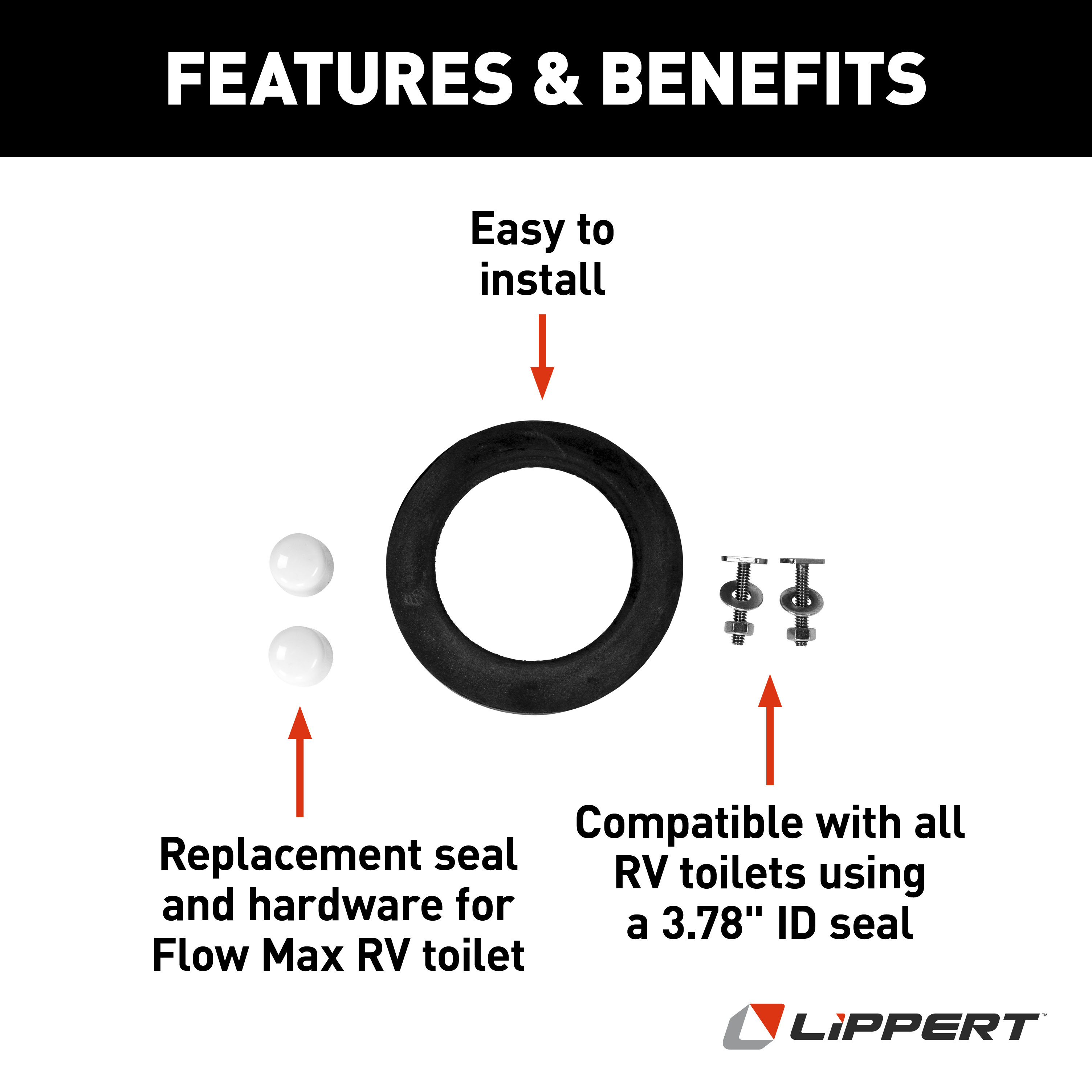 LIPPERT Flow Max Replacement RV Toilet Bottom Gasket & Mounting Hardware thumbnail 1