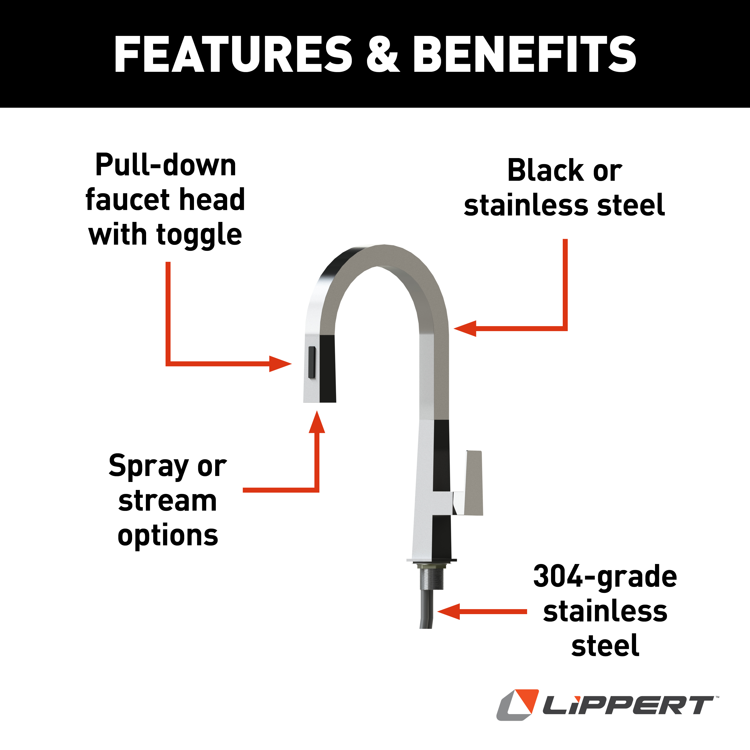 Lippert Flow Max Pull-Down Kitchen Faucet - Stainless Steel thumbnail 1