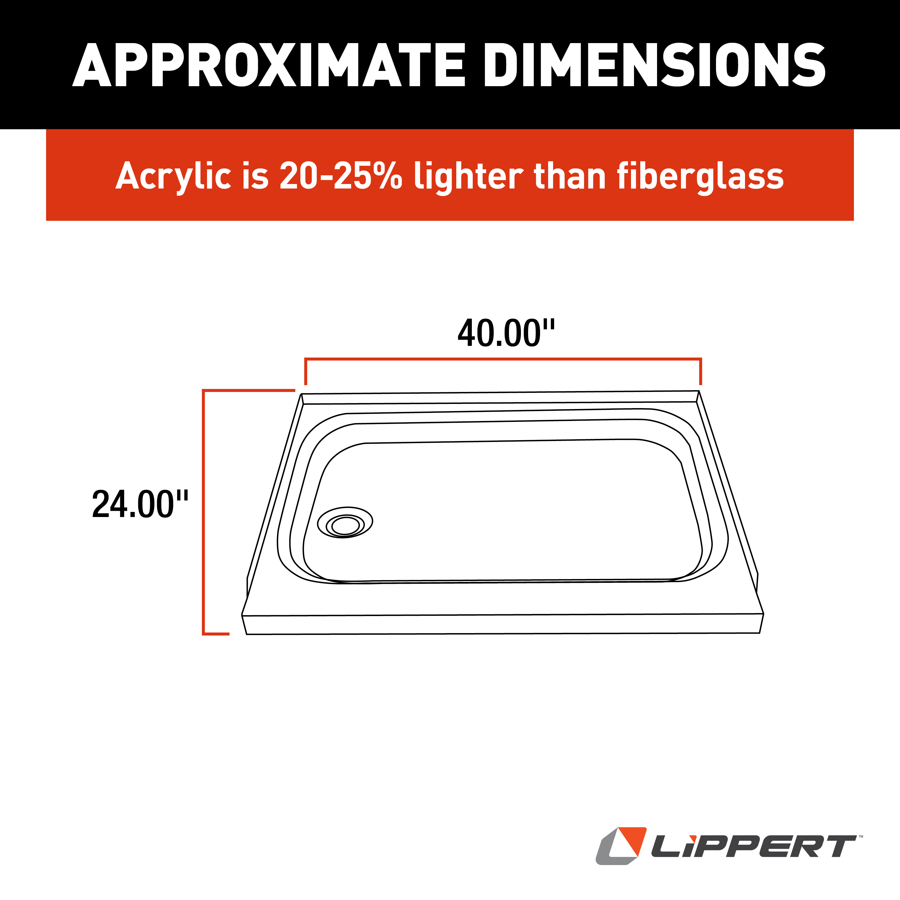 Lippert RV Shower Pan with Left Drain - 24" x 40" Parchment #209498 thumbnail 3