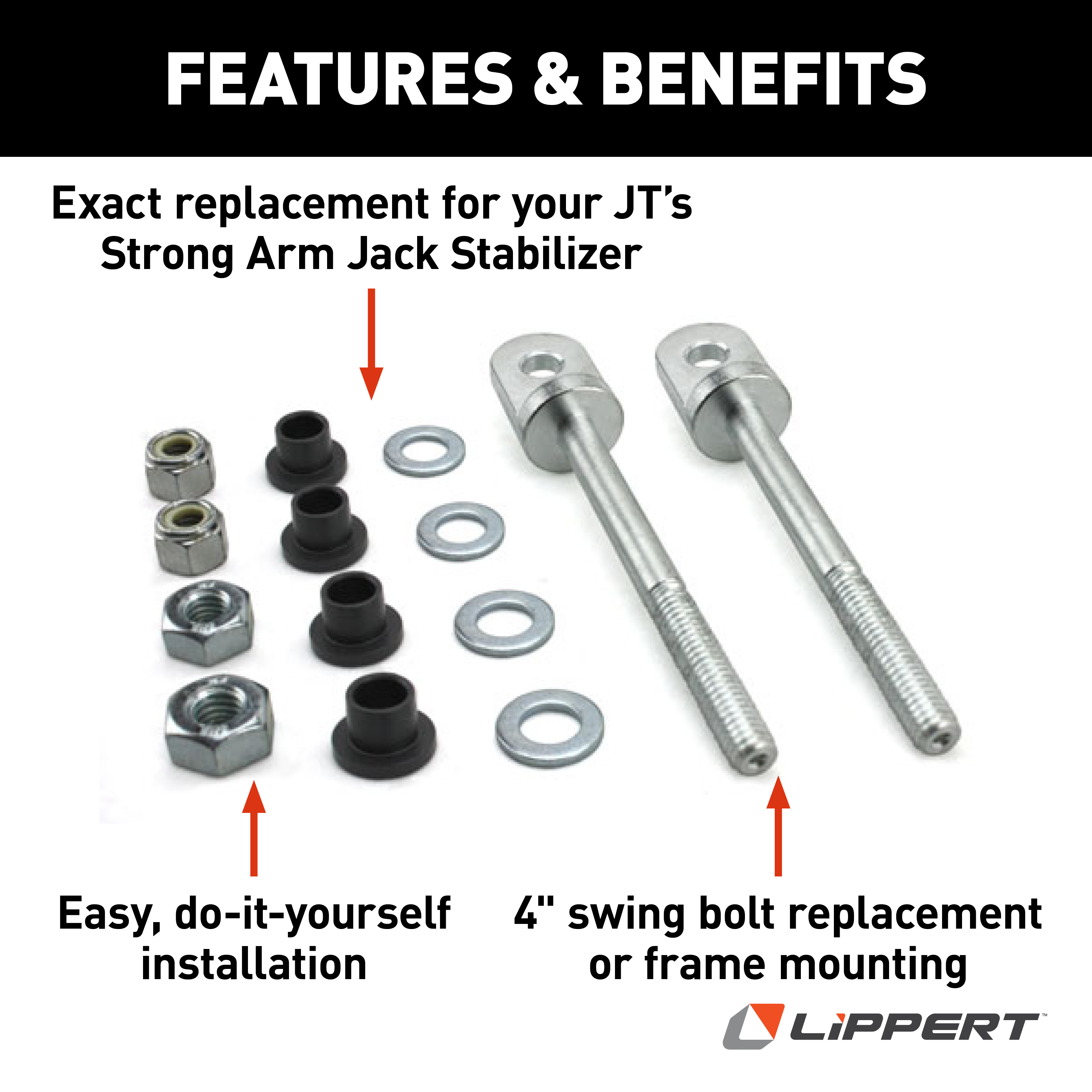 LIPPERT JT's Strong Arm RV Jack Stabilizer Swing Bolt Kit - 4" #314596 thumbnail 1