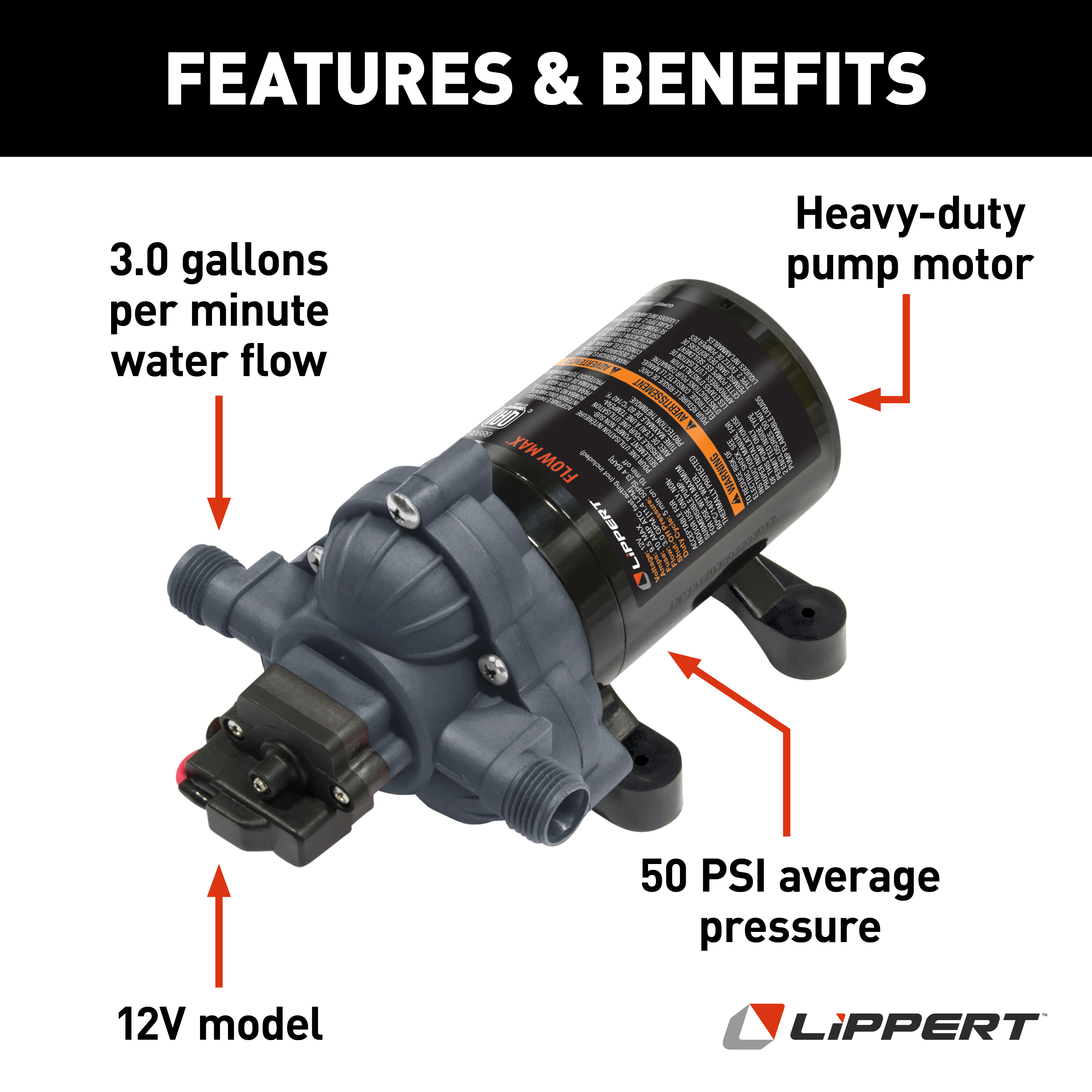 Lippert Flow Max RV Water Pump - 12V thumbnail 3