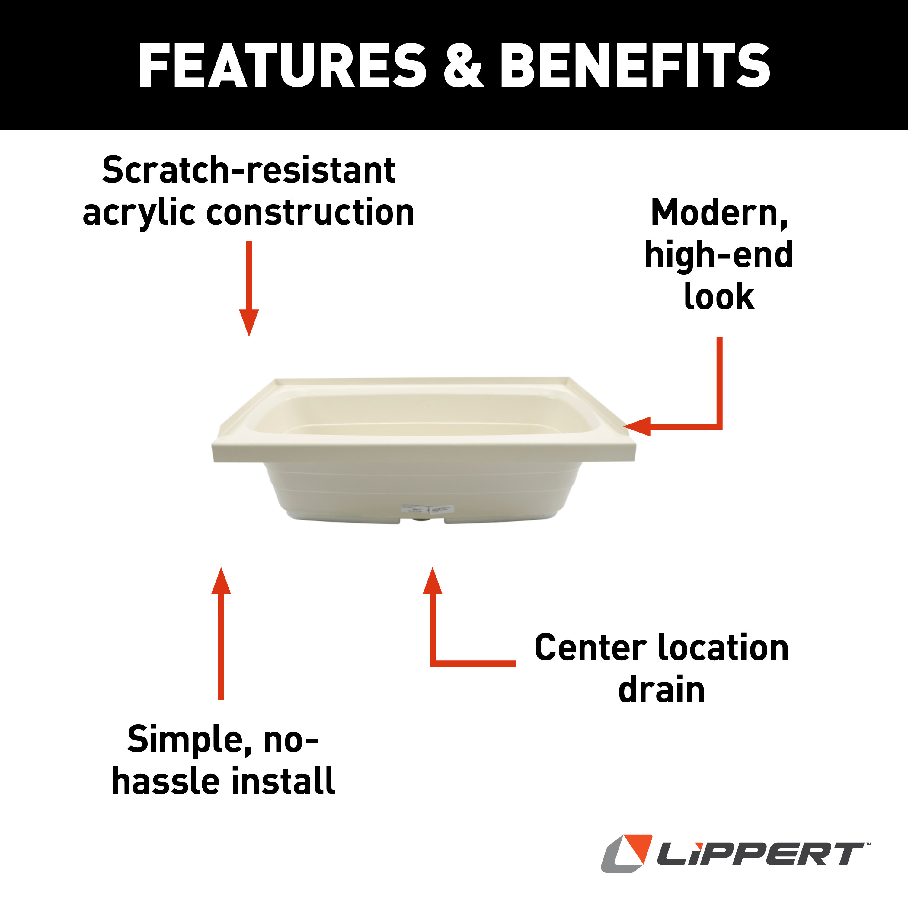 Lippert Bathtub with Center Drain - 24" x 40", Parchment #P2440CDSPK thumbnail 4