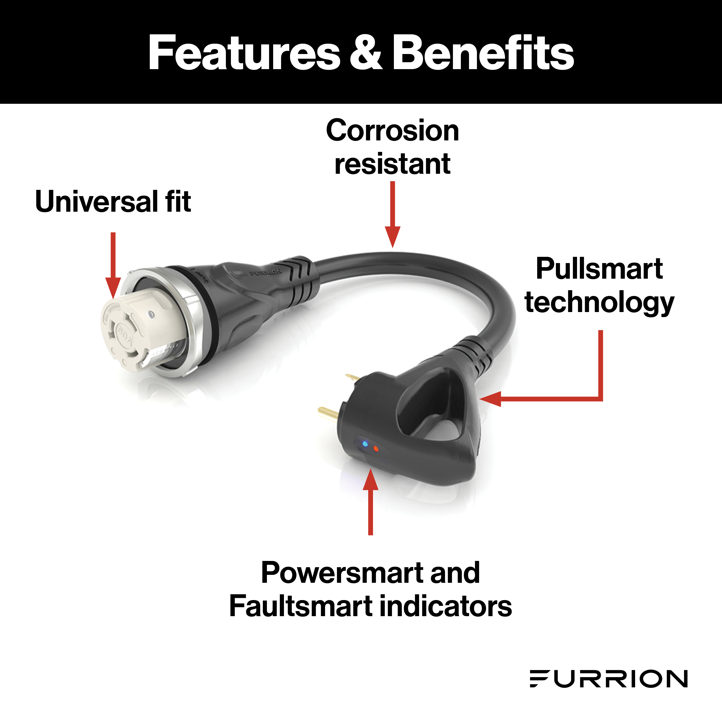 Furrion Pigtail Adapter - 50A Connector to 30A Plug, Black #FP5030R-SB thumbnail 1