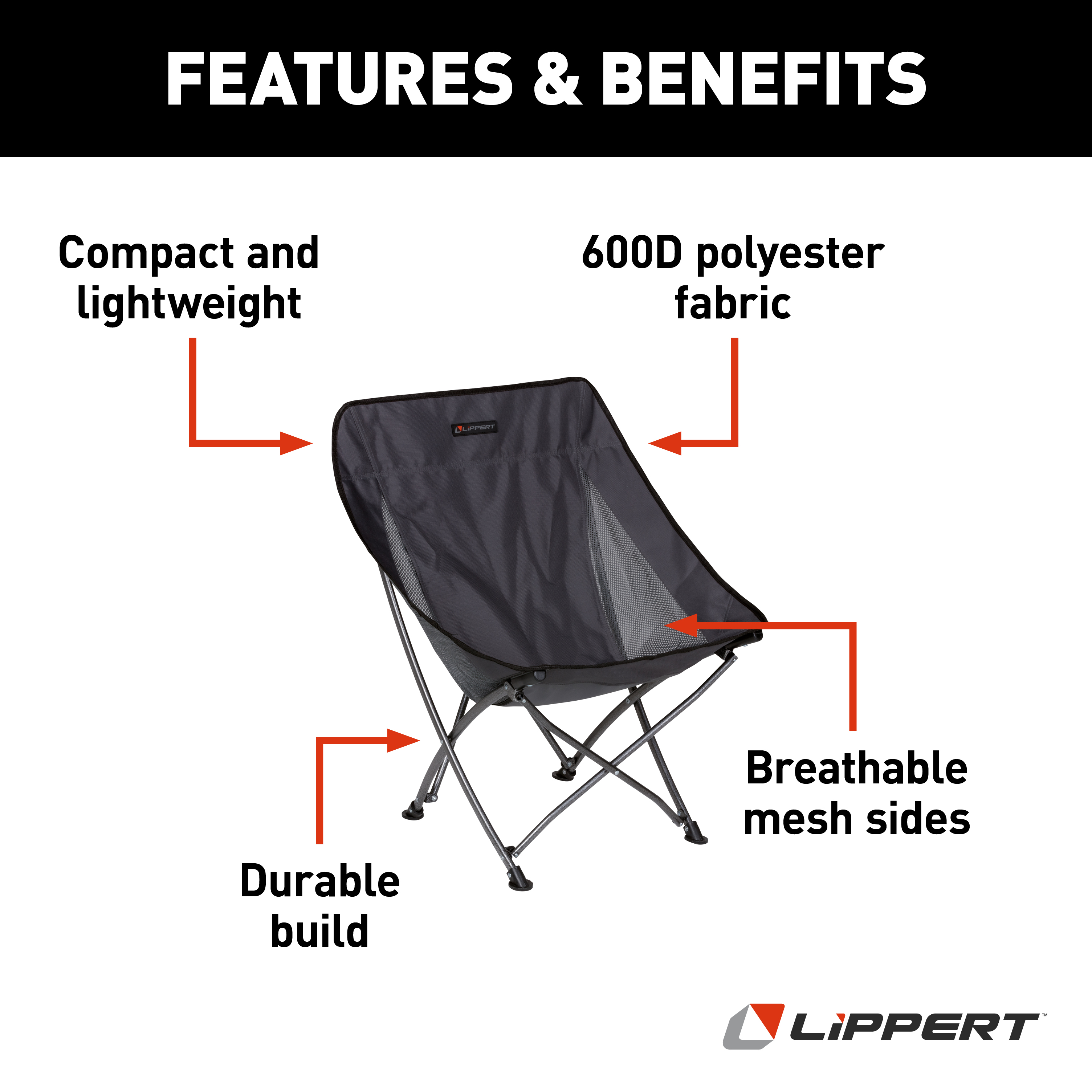 Lippert Baja Compact Camping Chair - Dark Grey thumbnail 1
