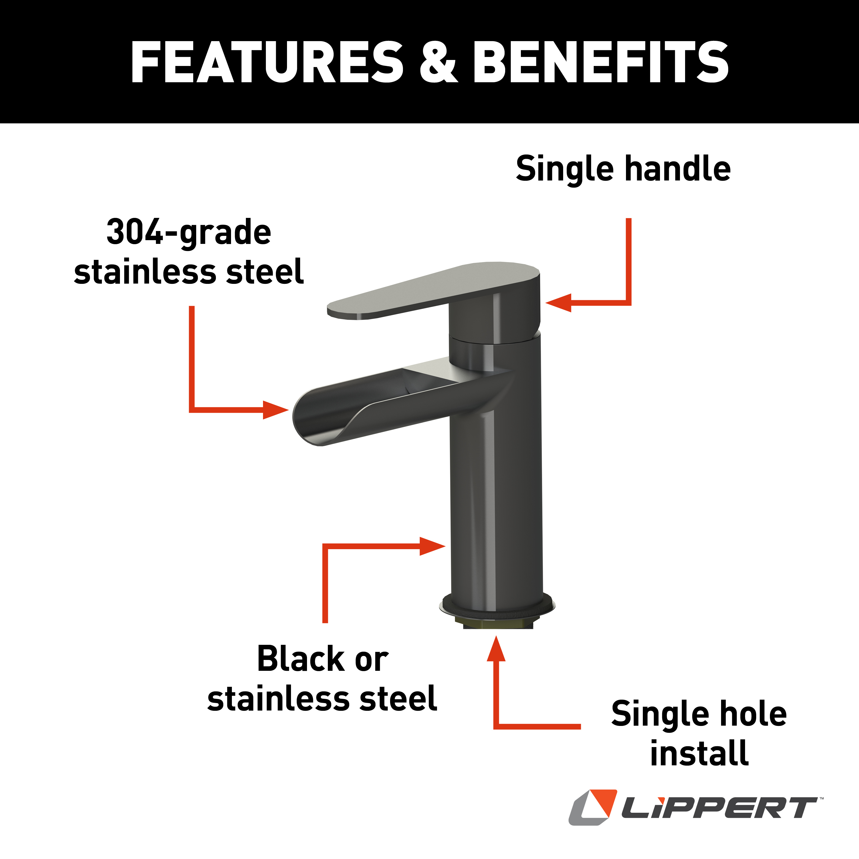 Lippert Flow Max Waterfall Bathroom Faucet - Stainless Steel thumbnail 1