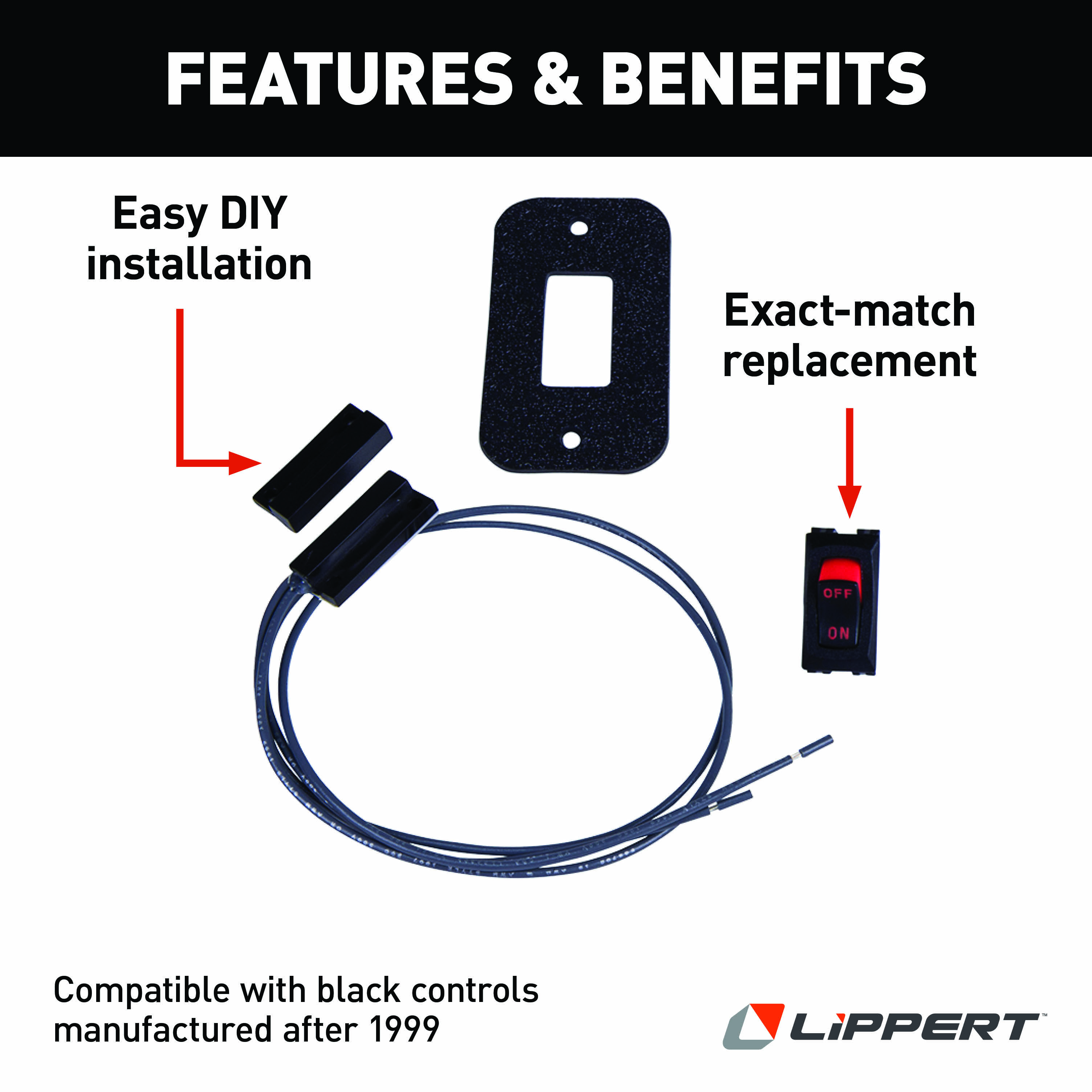 LIPPERT Kwikee Magnetic RV Door Switch Kit - Black thumbnail 1