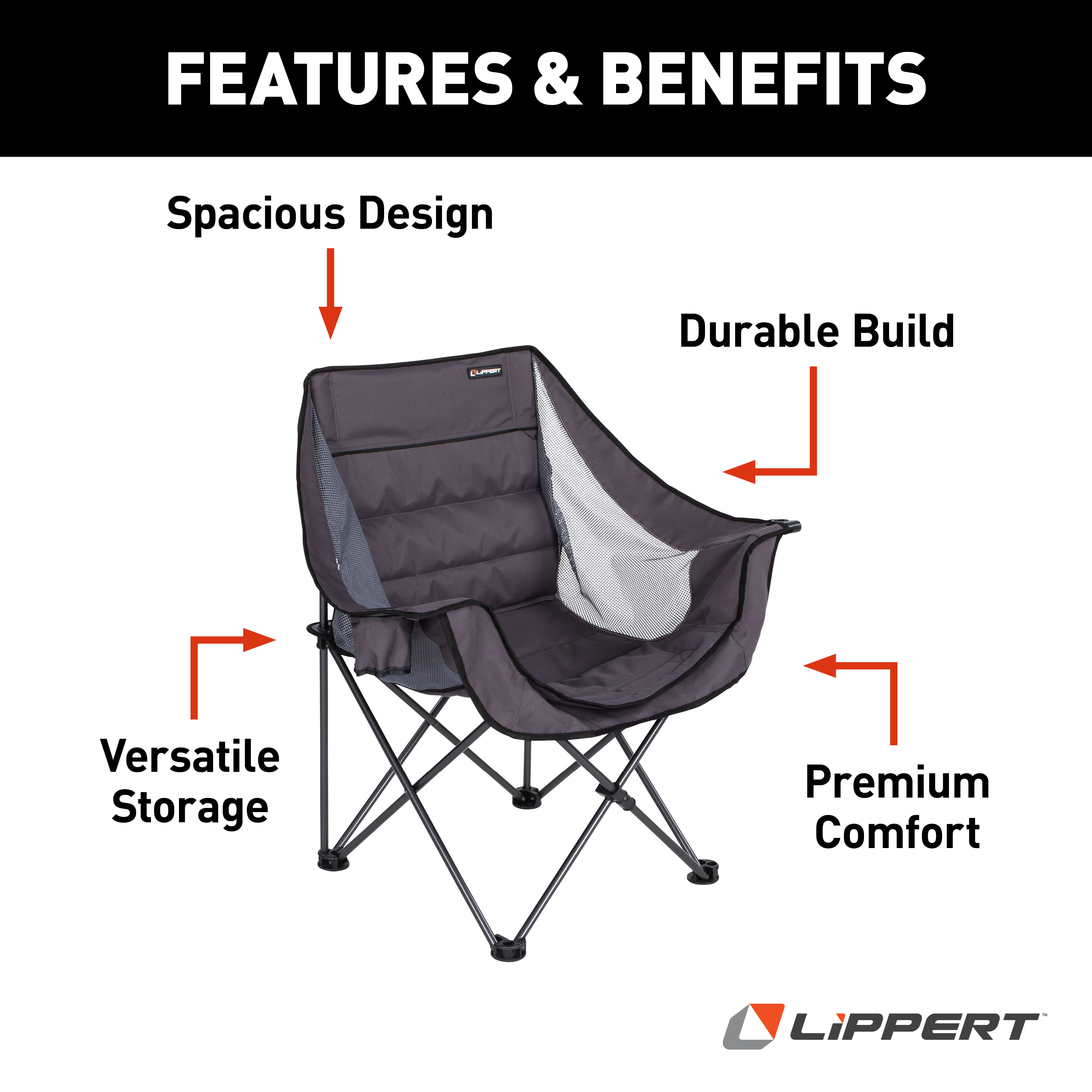 Lippert Campfire Folding Chair - Dark Grey thumbnail 2