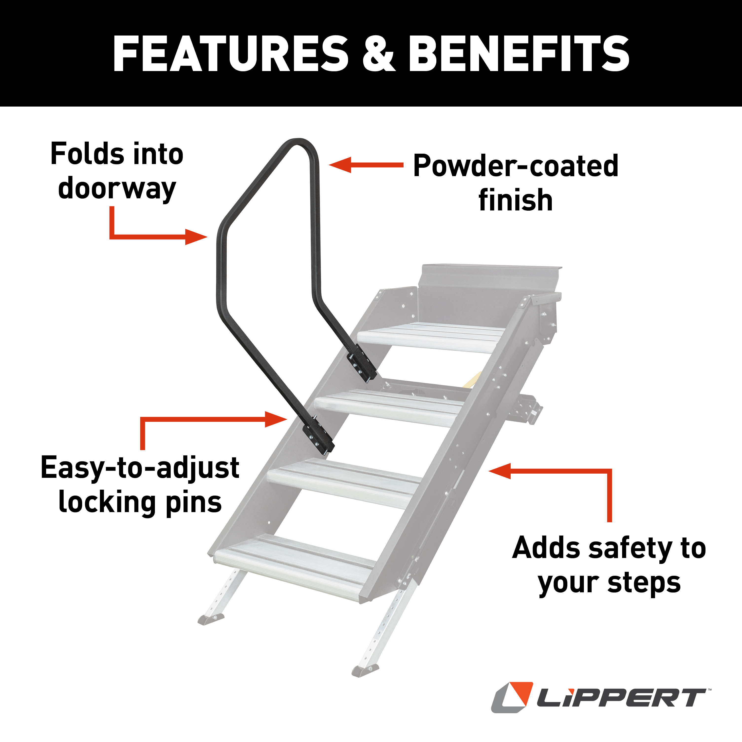 Lippert Solid Step Entry Assist Handrail for RV Steps #799640 thumbnail 1