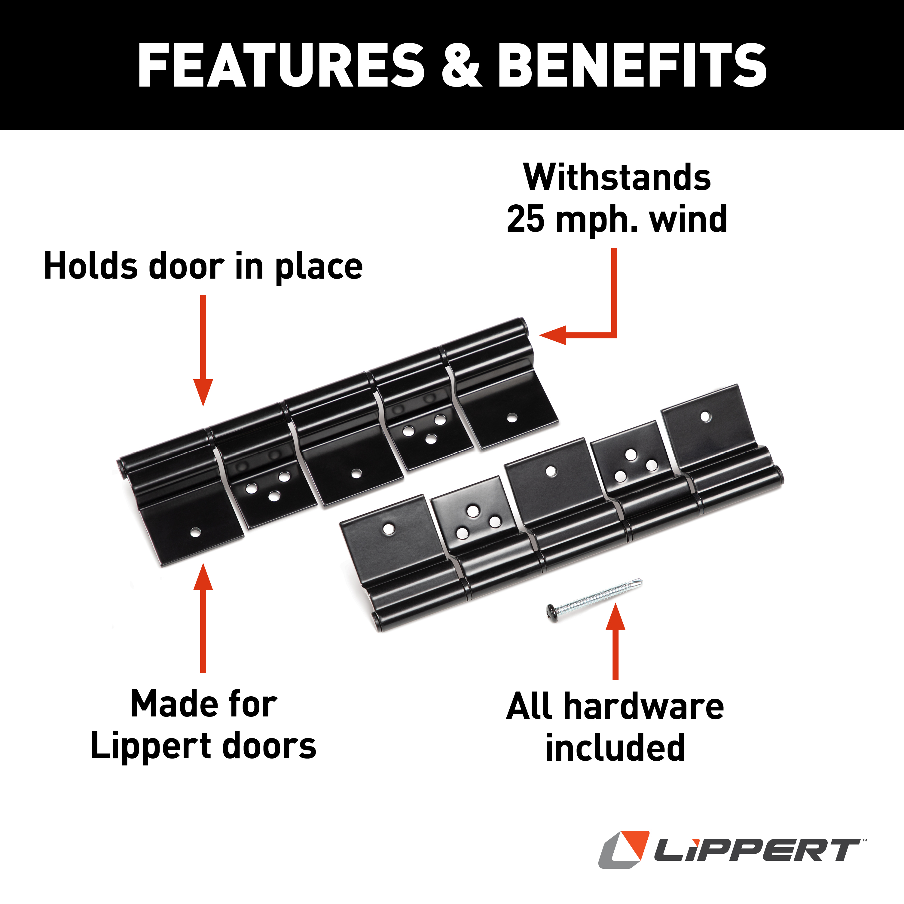Lippert Friction Hinge Kit for RV Entry Doors - Black thumbnail 1