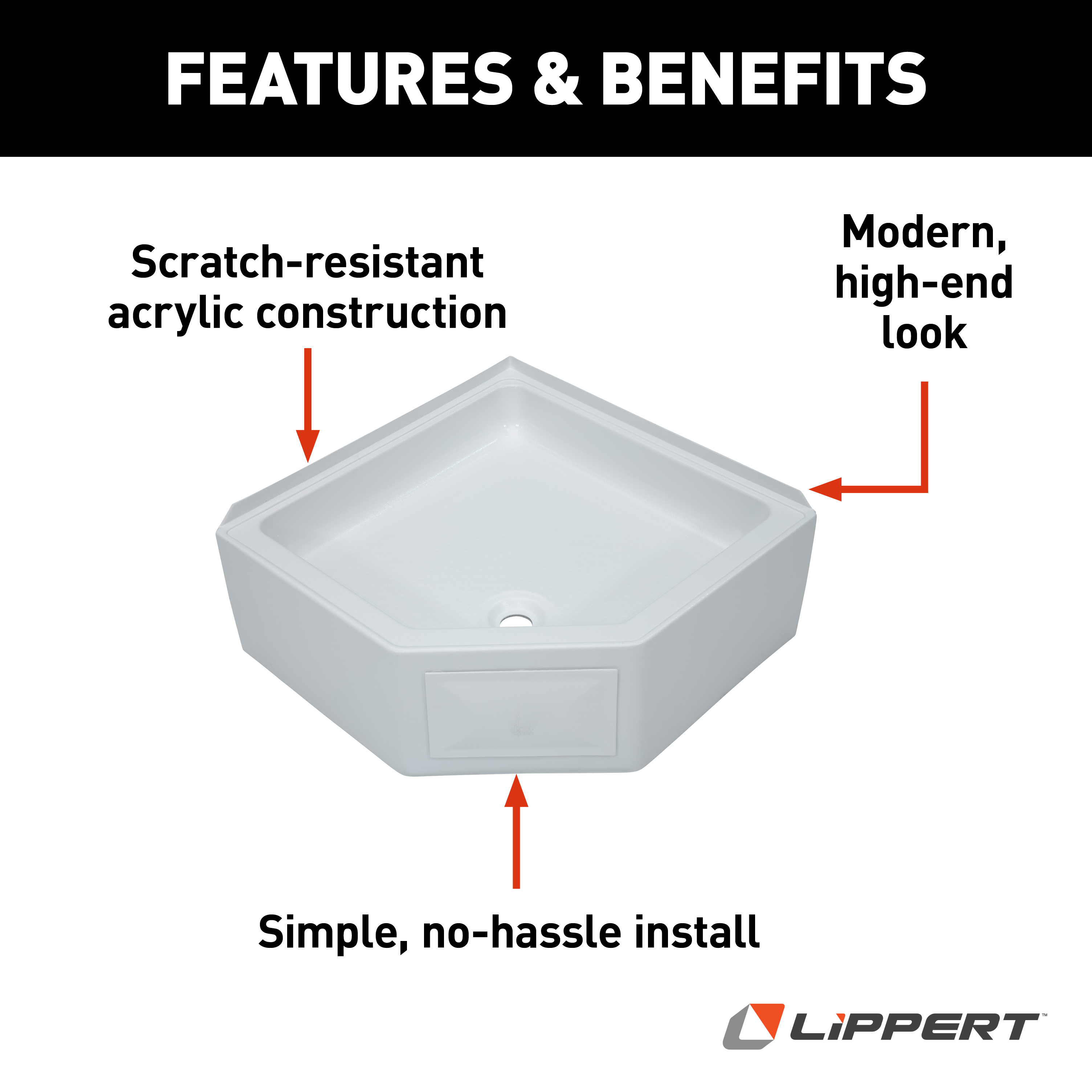 Lippert Corner RV Shower Pan with Center Drain - 27" x 27" White #325246 thumbnail 4