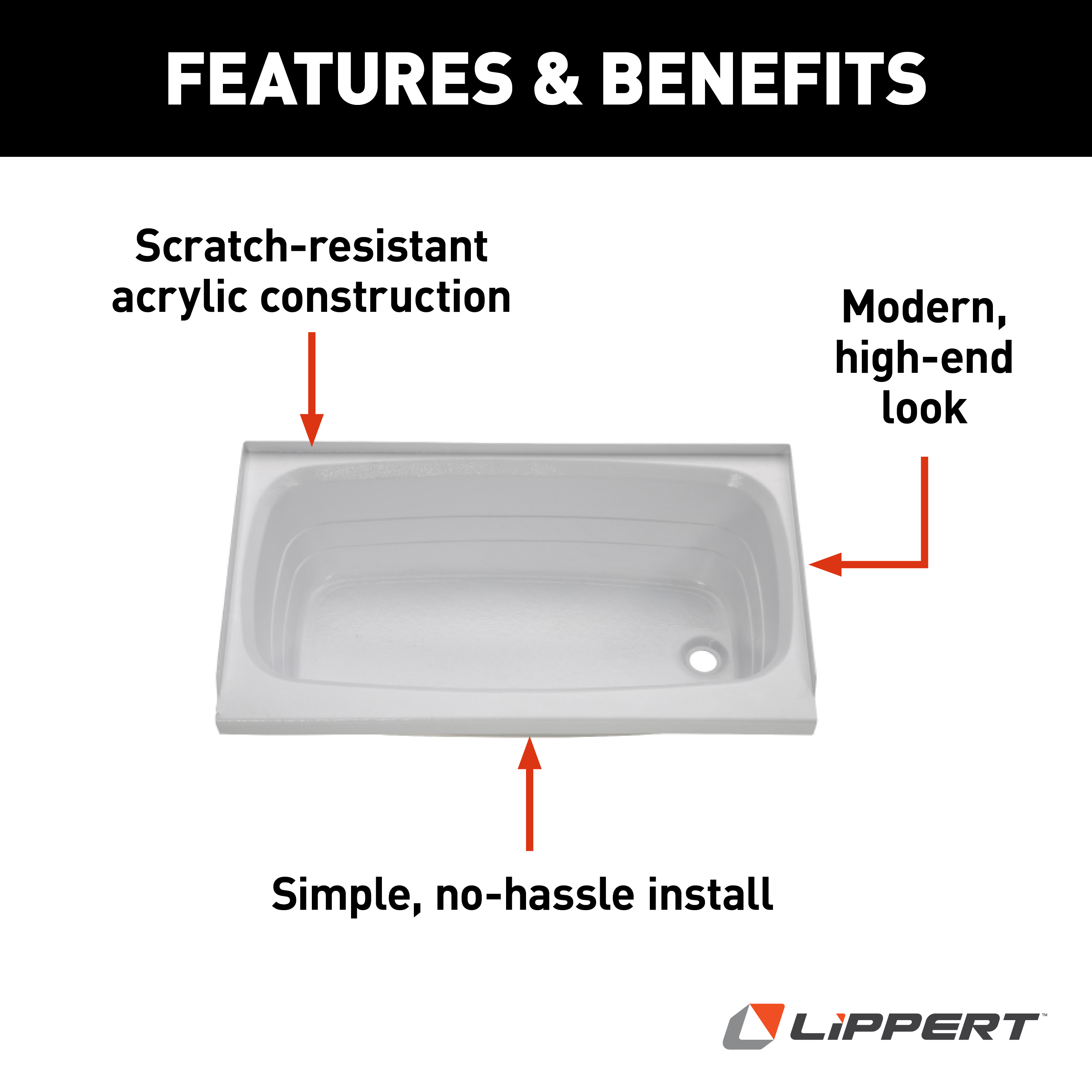 Lippert Bathtub with Right Drain - 24" x 36", White #W2436RHSPK thumbnail 6