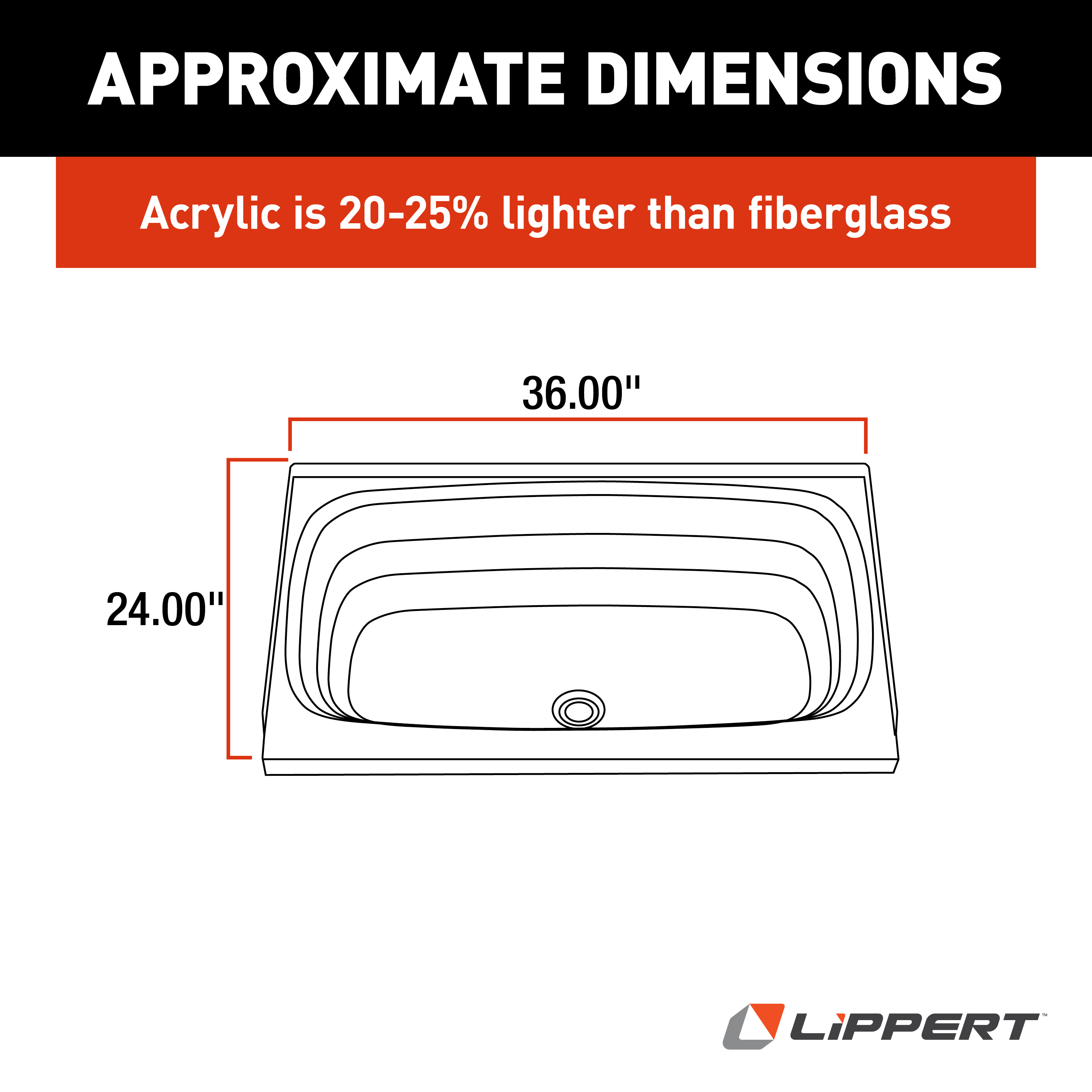 Lippert Bathtub with Center Drain - 24" x 36", Parchment #P2436CDSPK thumbnail 3