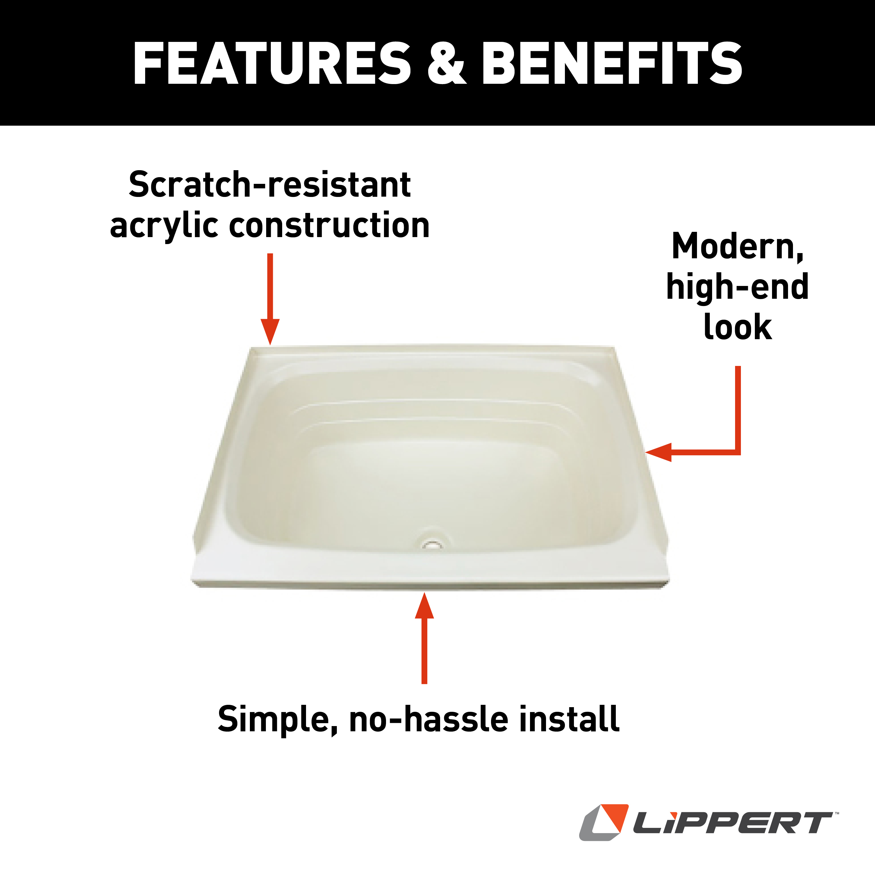 Lippert Bathtub with Center Drain - 24" x 36", Parchment #P2436CDSPK thumbnail 4