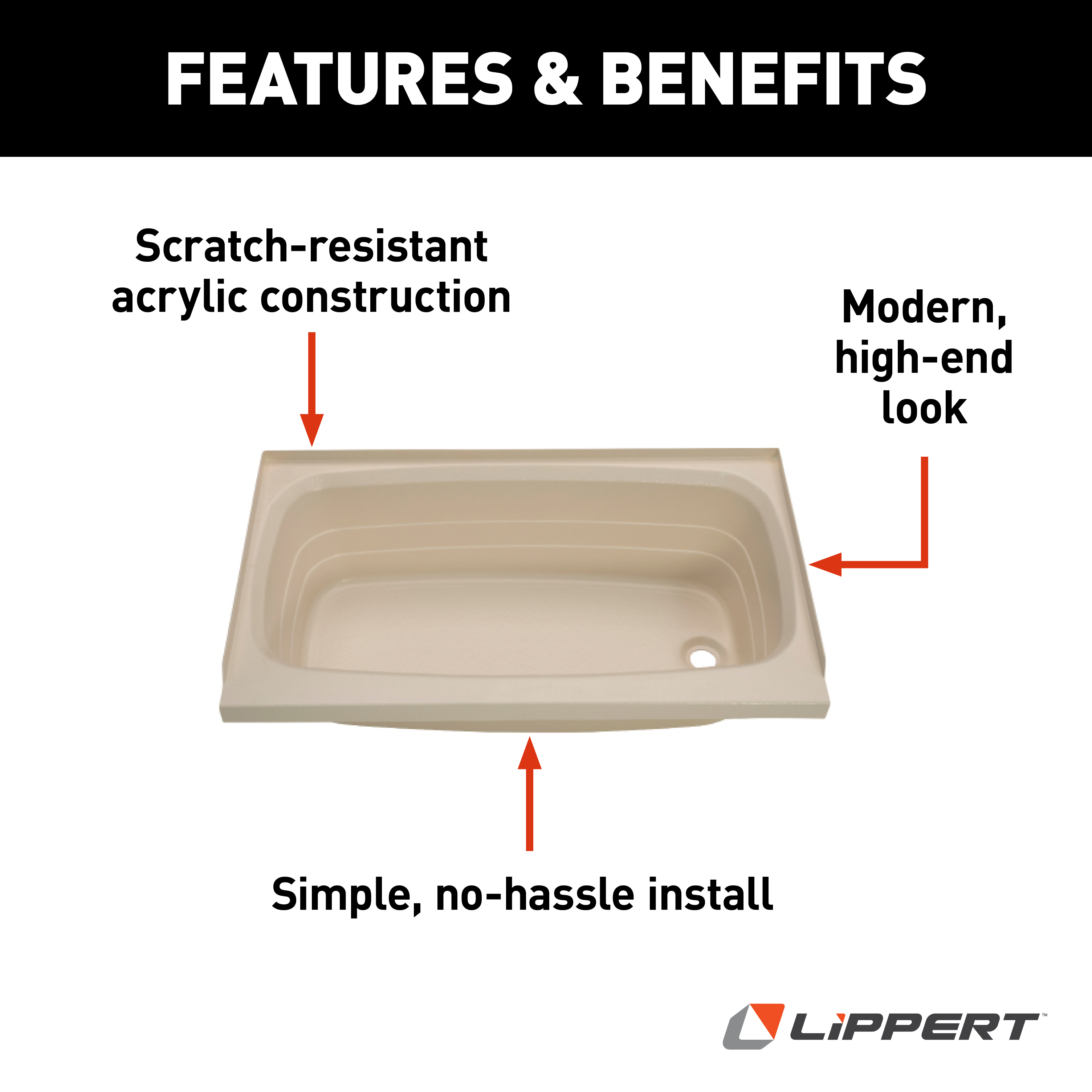 Lippert Bathtub with Right Drain - 24" x 40", Parchment #P2440RHSPK thumbnail 4