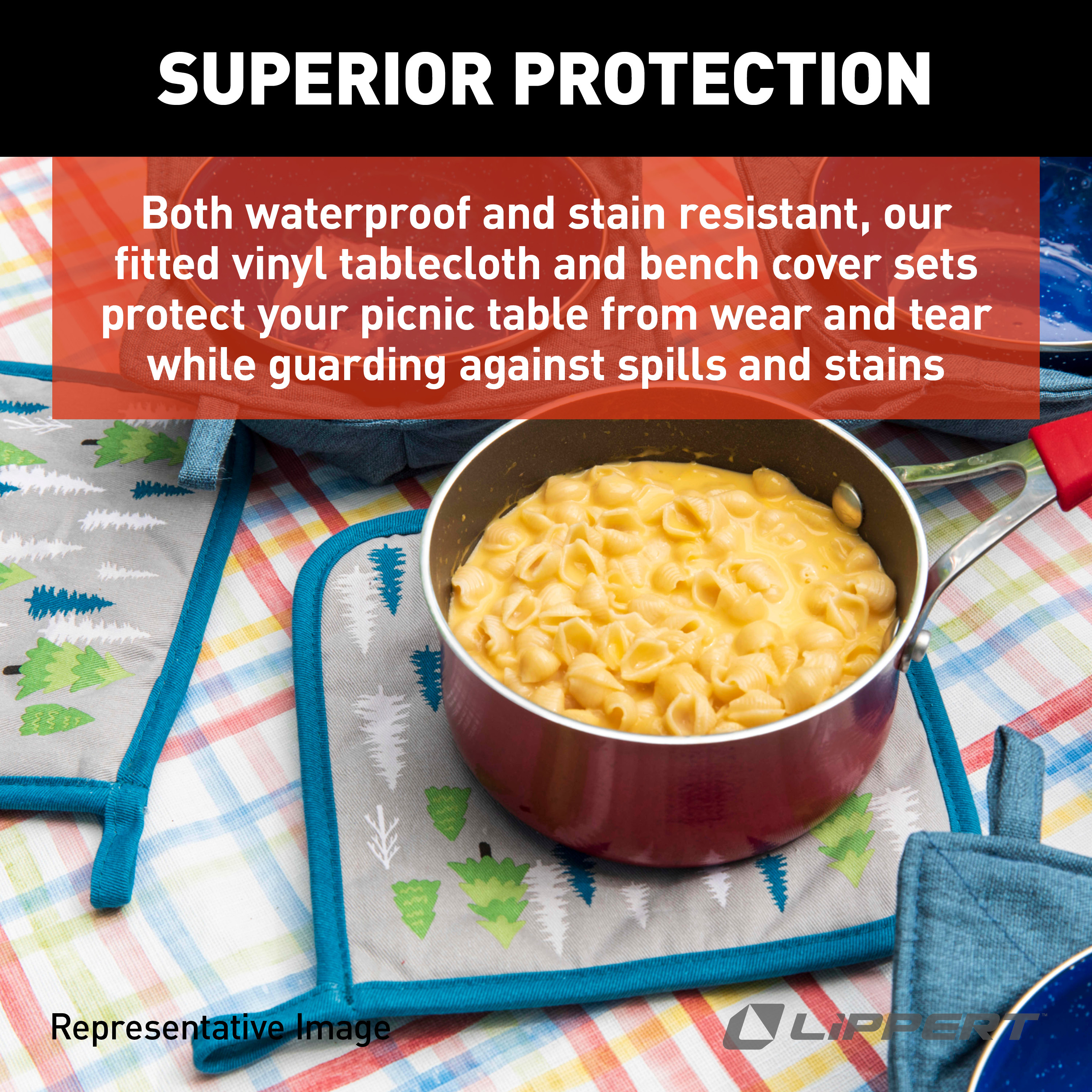 Lippert Vinyl Tablecloth with Bench Covers - Camping Patchwork #2022107835 thumbnail 6